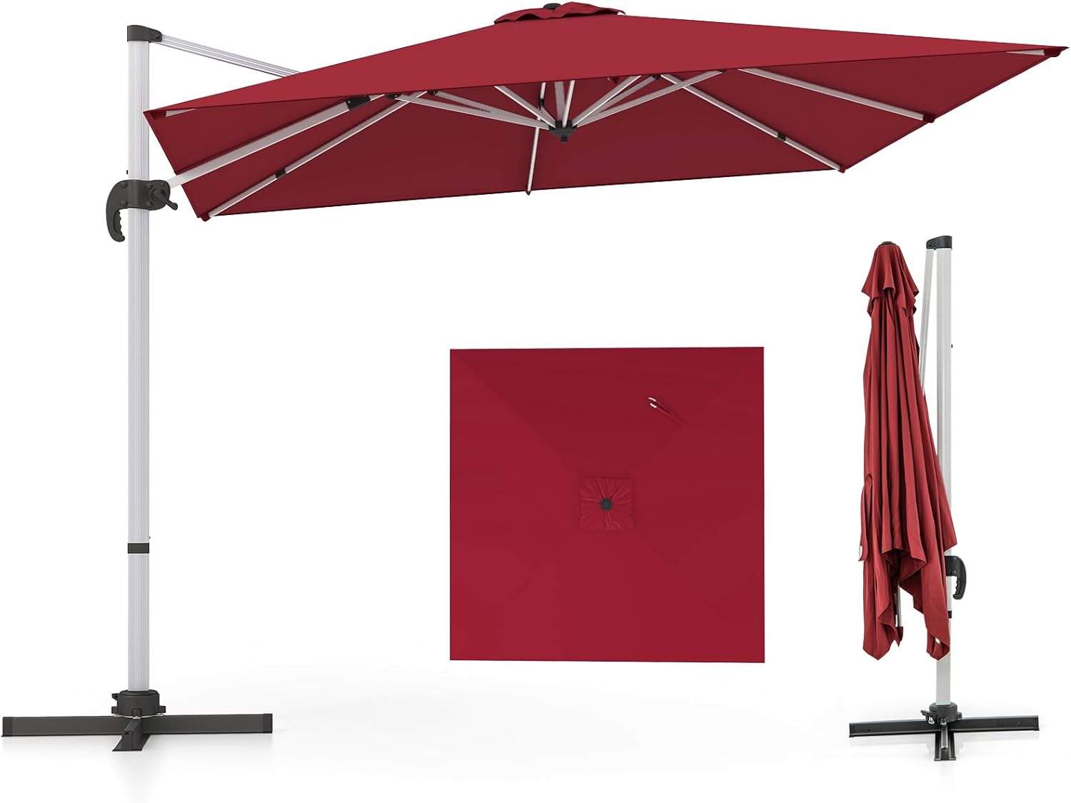 COSTWAY Parasol przeciwsłoneczny, prostokątny, 300 x 300 cm, duży parasol przeciwsłoneczny z korbą, parasol ogrodowy, odchylany o 360°, parasol tarasowy, do ogrodu, na taras, balkon (czarny)