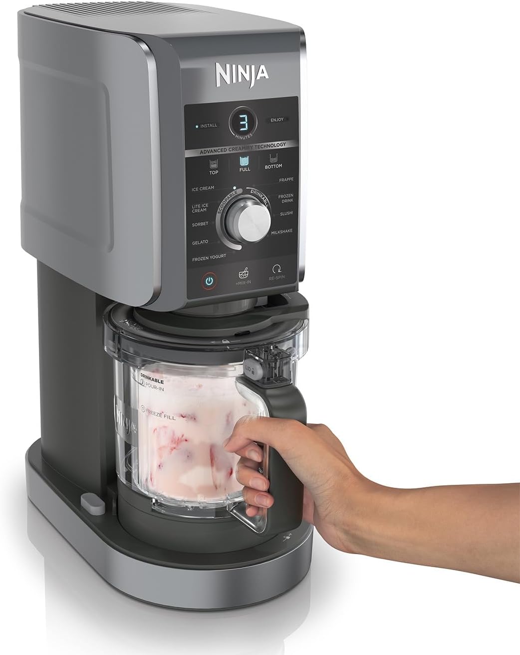 Ninja CREAMi Deluxe Maszyna do lodów i deserów z 2 tacami, 10 funkcji, robi lody, gelato, sorbety, mrożony jogurt, koktajle mleczne i nie tylko, opcja smakowa 2 w 1, srebrna, NC501EU
