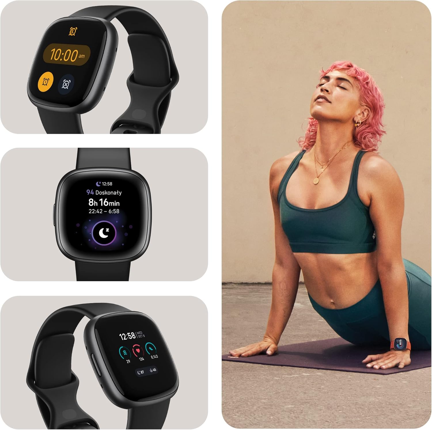 Fitbit Versa 4: Smartwatch aktywnosci fitness z wbudowanym systemem GPS, oraz z żywotnością baterii aż do 6 dni. Kompantybilny z systemem iOS & Android