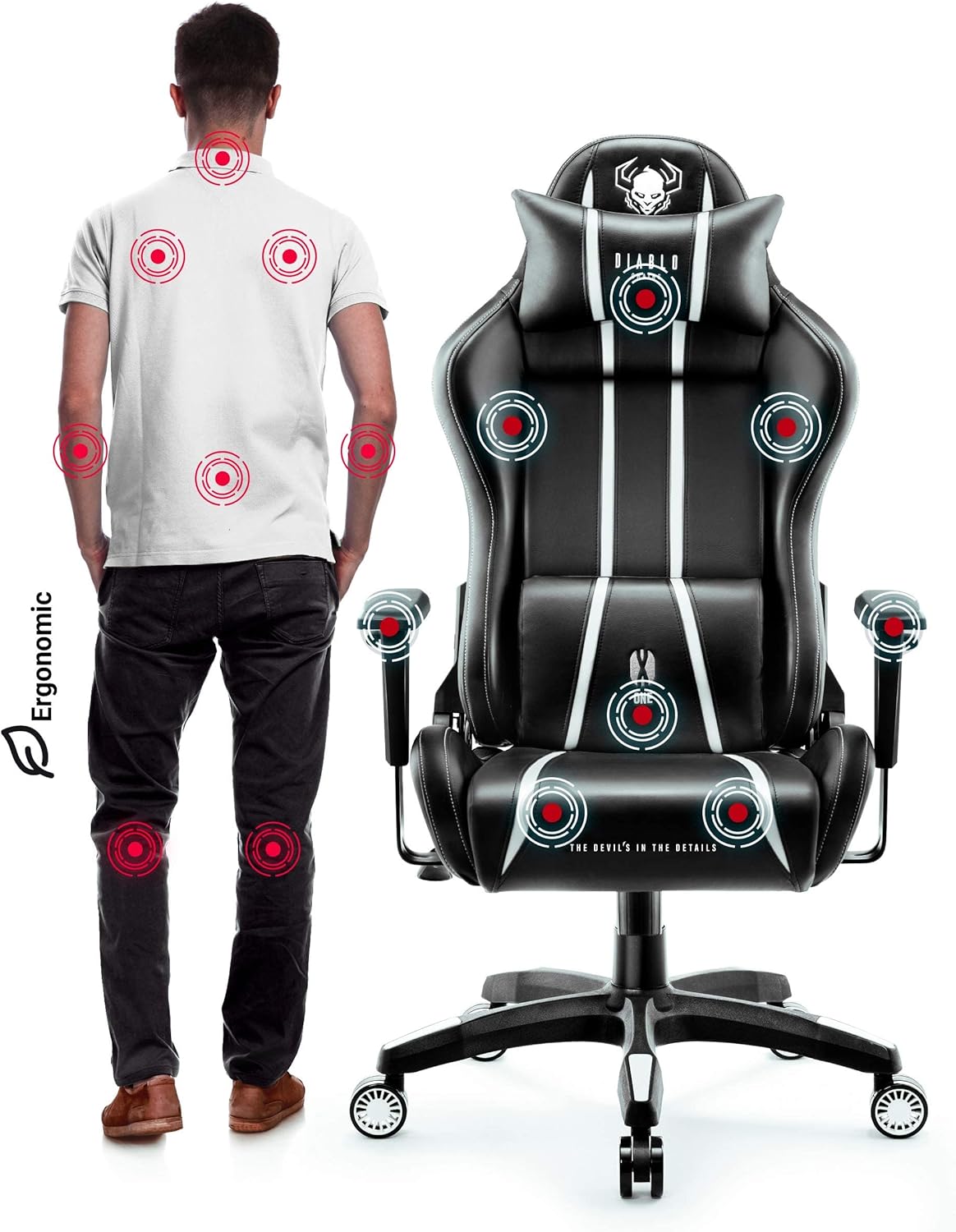 Diablo X-One 2.0 Fotel Gamingowy Krzesło Biurowe Dla Gracza Obrotowy Regulowane Podłokietniki Ekoskóra Ergonomiczny Design Funkcja Bujania Poduszka Pod Kark i Lędźwie (Candy Rose, Normal)