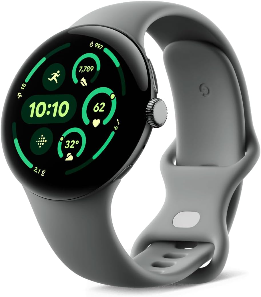 Google Pixel Watch 3 (45 mm) – smartwatch z systemem Android ze śledzeniem tętna, zaawansowane bieganie z Fitbit, Fitness Insights, 24-godzinna bateria – matowa czarna aluminiowa obudowa – pasek