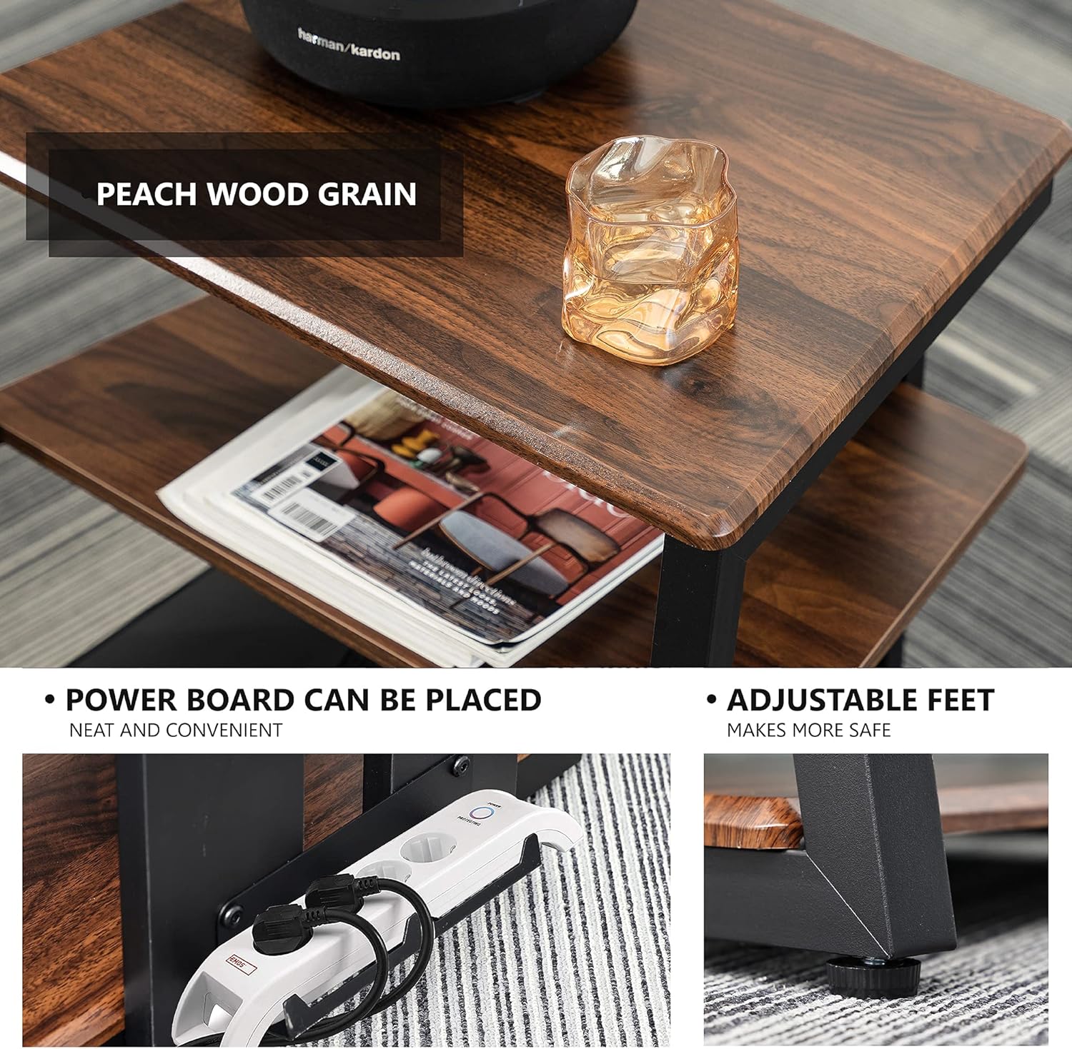 FITUEYES DESIGN HIFI Stojak gramofon, 4-poziomowy, drewniane półki, na wzmacniacz AV / gramofon / Sky box/Xbox One/drukarkę wielofunkcyjna regulacja wysokości, nośność 50 kg