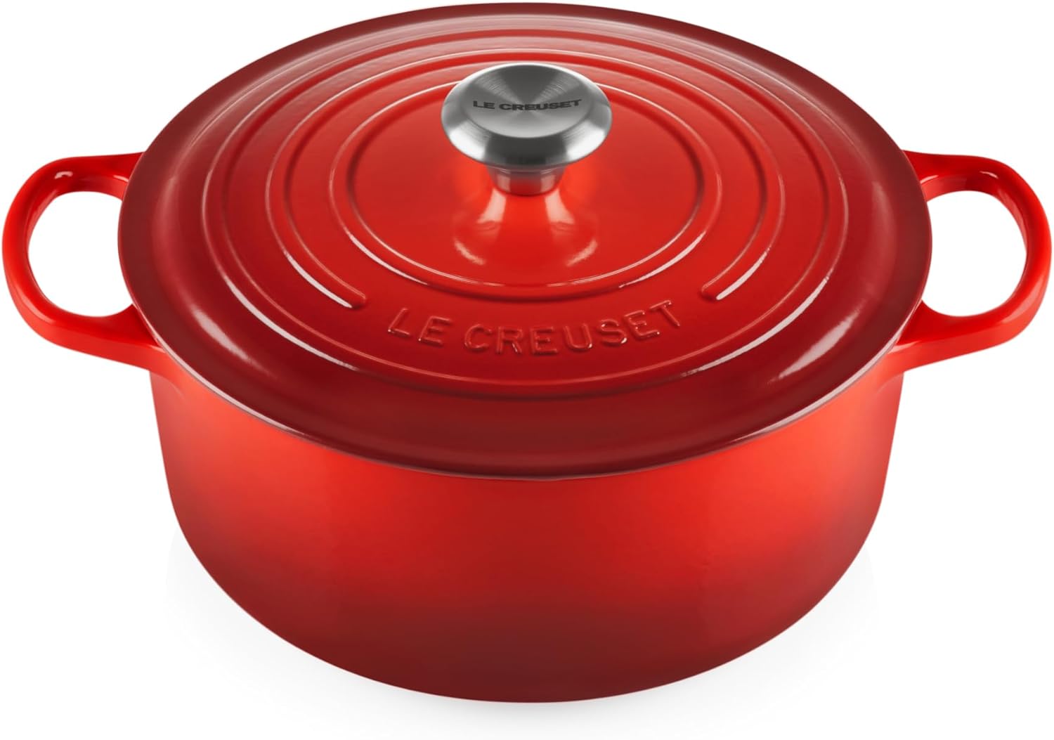 Le Creuset Signature żeliwne naczynie do pieczenia z pokrywką, Ø 26 cm, okrągłe, nadaje się do wszystkich rodzajów kuchenek i kuchenek indukcyjnych, pojemność: 5,3 l, 5,135 kg, kolor czerwony