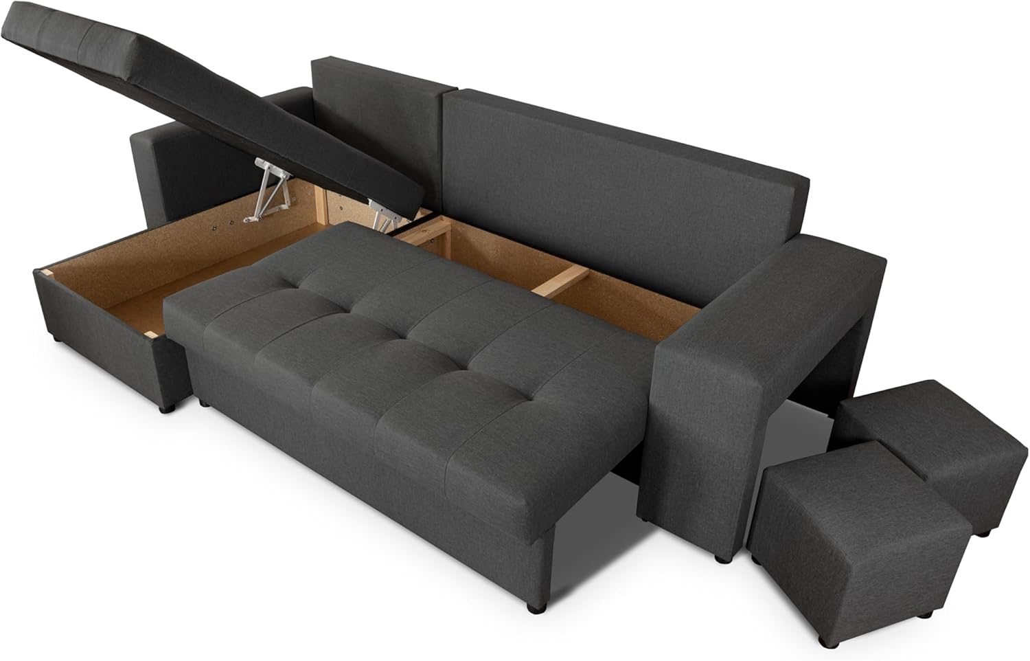 NAWSTOL - Sofa narożna Leon z funkcją spania i skrzynią na pościel – nowoczesna sofa do salonu – możliwość montażu z lewej lub prawej strony (szara + biała sztuczna skóra)