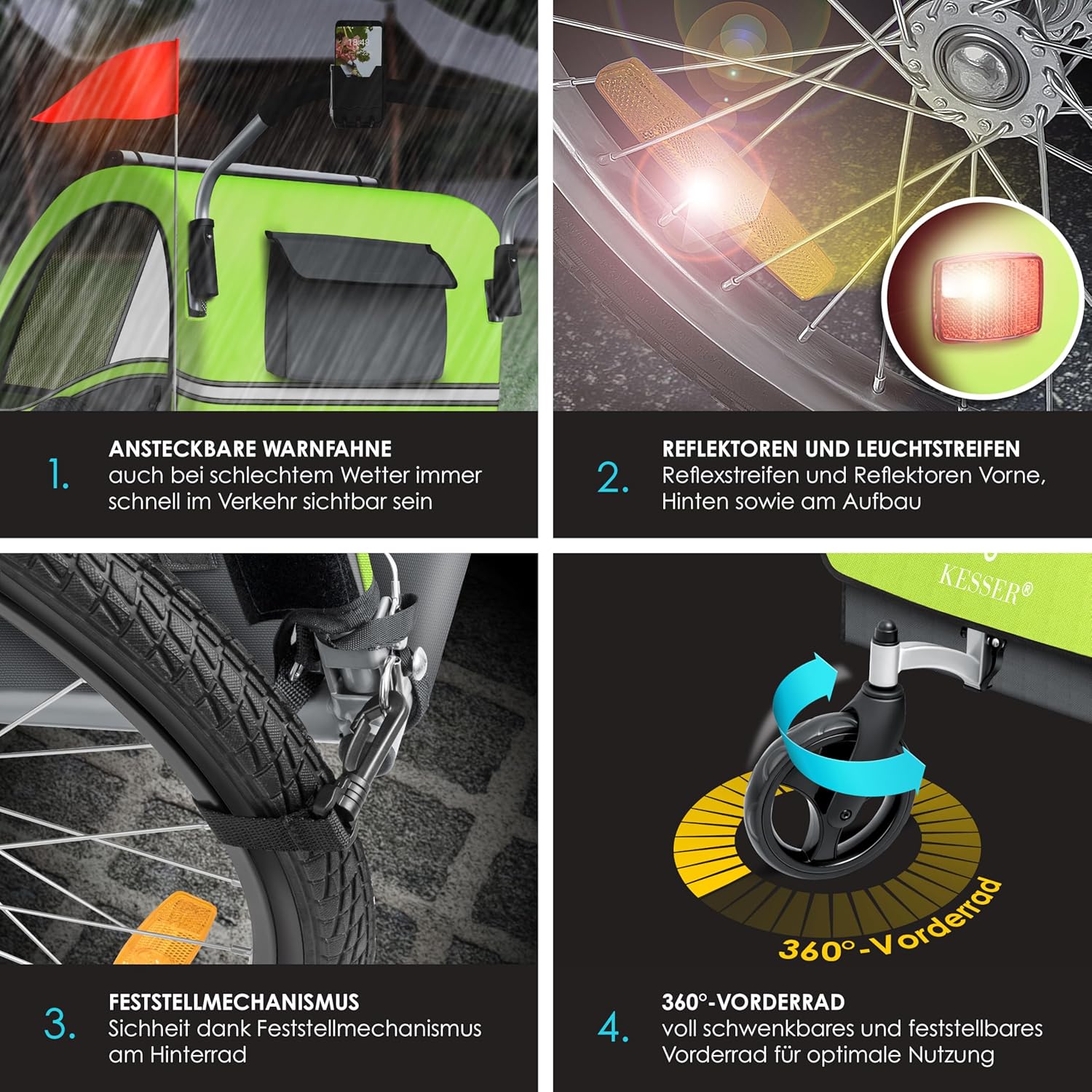 KESSER® Przyczepka rowerowa dla dzieci Sport-RX 2w1 z funkcją jazdy Przyczepka rowerowa dla dzieci + 5-punktowy pas bezpieczeństwa 360°