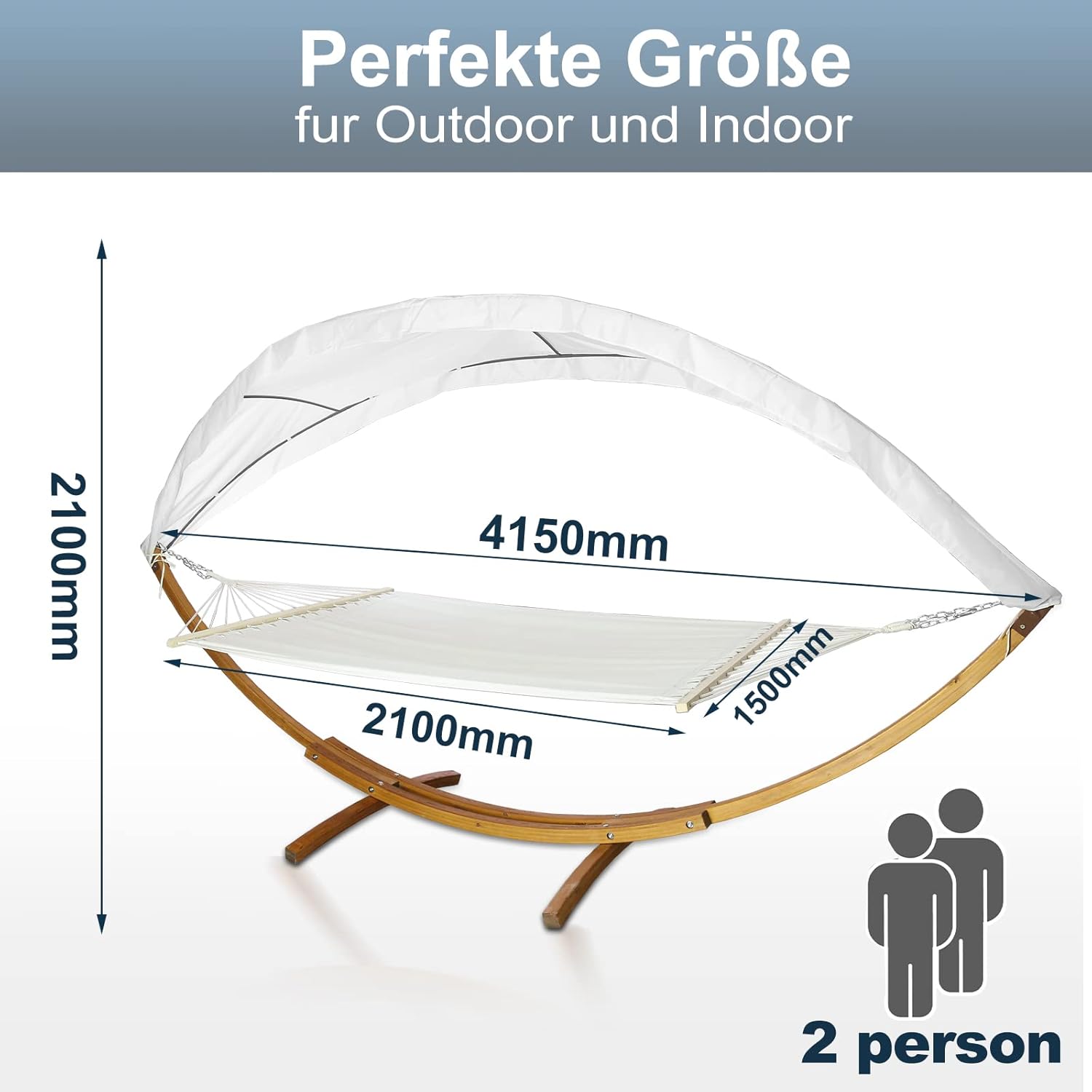 Tubiaz Hamaki ze stelażem, do użytku na zewnątrz, drewniane, 200 x 150 cm, hamak z dachem, nośność 200 kg, na kemping, do ogrodu, na plażę, balkon, fotel wiszący dla 2 osób