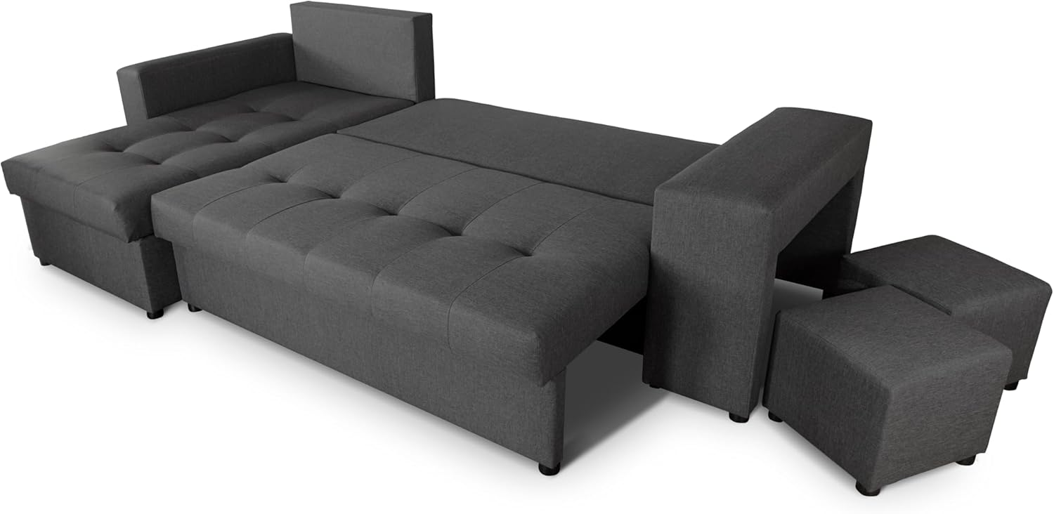 NAWSTOL - Sofa narożna Leon z funkcją spania i skrzynią na pościel – nowoczesna sofa do salonu – możliwość montażu z lewej lub prawej strony (szara + biała sztuczna skóra)