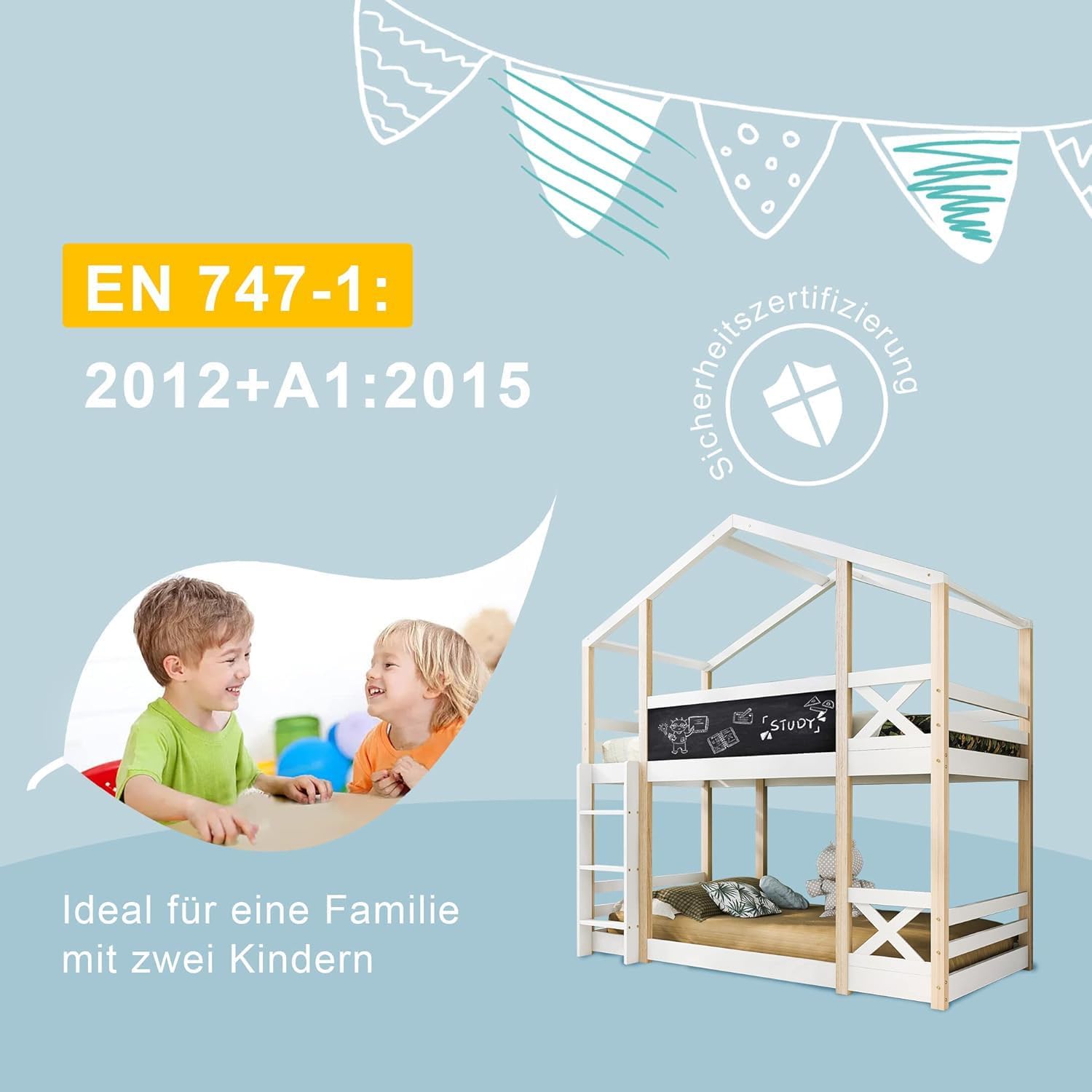 Dolamaní Łóżko domowe 90 x 200 cm ze schodami, łóżko piętrowe 90 x 200 cm, łóżko piętrowe z szufladą i zabezpieczeniem przed wypadnięciem, łóżko pojedyncze dla dzieci, 2 stelaże z listew, kolor