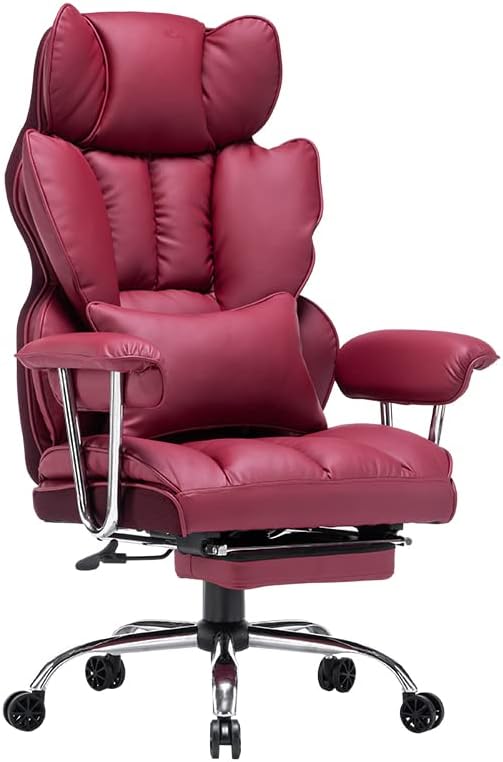 Efomao ergonomiczny fotel biurowy, krzesło kierownicze z PU skóry, fotel biurowy do 200 kg z podnóżkiem i podpórką lędźwiową, regulowane krzesło z wysokim oparciem