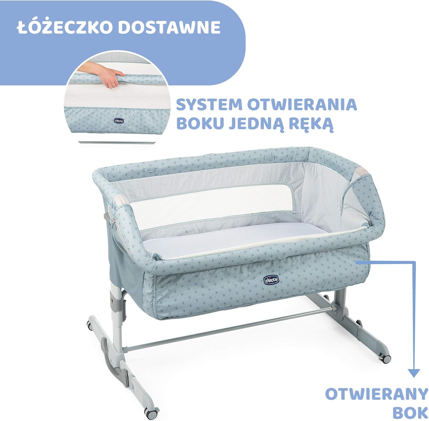 Chicco Next2Me Dream Łóżeczko Dostawka - Do Wspólnego Spania z Dzieckiem, Materac, Funkcja Bujania, Otwierany Bok, Regulacja Wysokości, Okienka z Siateczki, Kółka i Torba Podróżna, 0-6 miesięcy, 9 kg