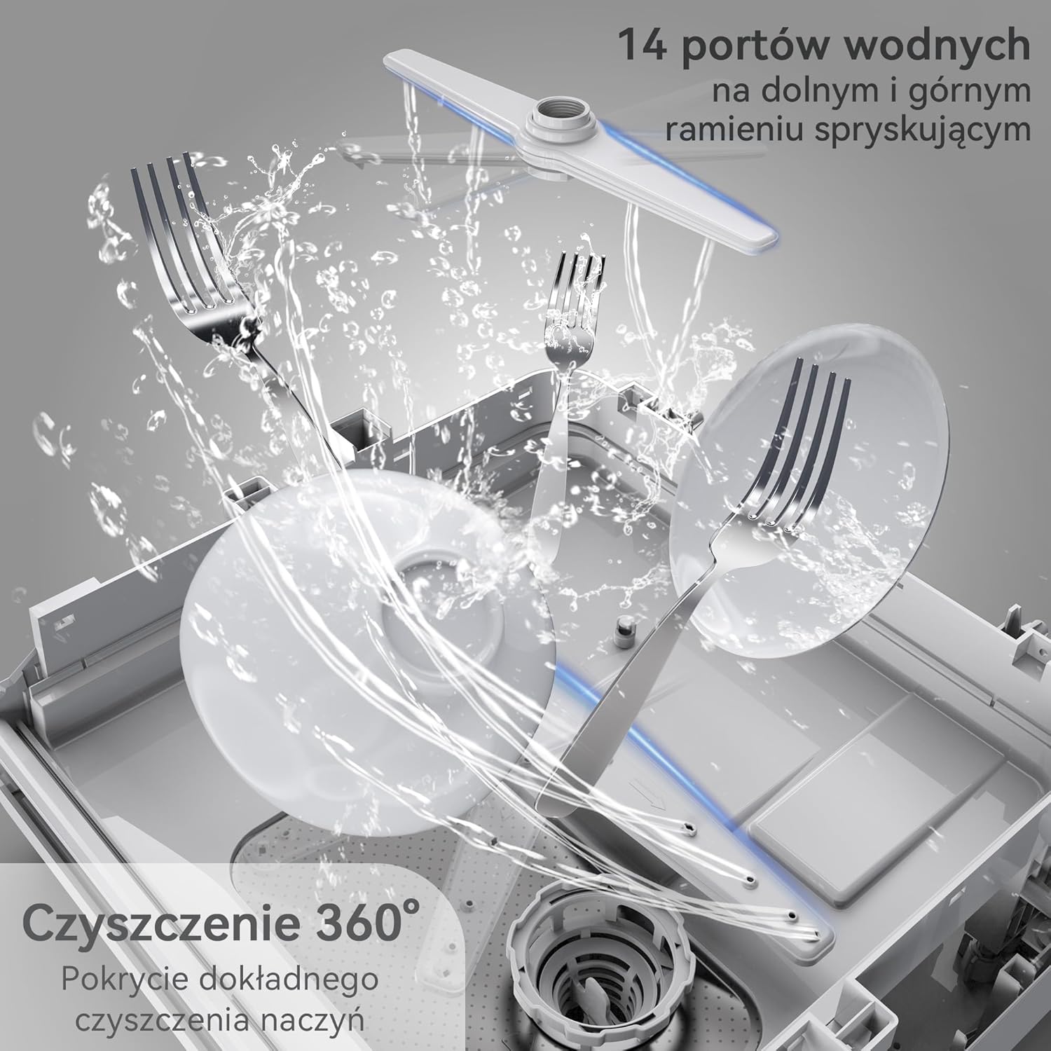 Mini zmywarka stołowa, do użytku z i bez podłączenia do wody, szerokość 43 cm, miejsce na 4 sztućce, do użytku na kempingu, 175 kWh/rok, biały