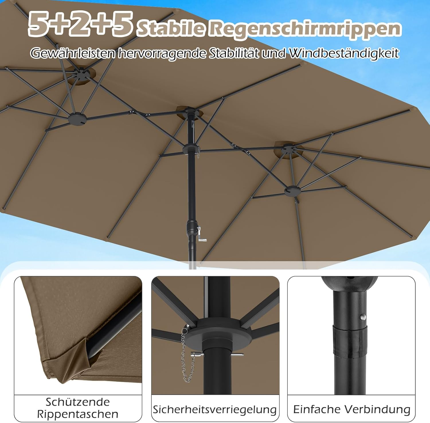 COSTWAY Parasol przeciwsłoneczny, prostokątny, 300 x 300 cm, duży parasol przeciwsłoneczny z korbą, parasol ogrodowy, odchylany o 360°, parasol tarasowy, do ogrodu, na taras, balkon (czarny)