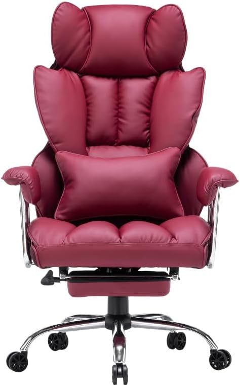 Efomao ergonomiczny fotel biurowy, krzesło kierownicze z PU skóry, fotel biurowy do 200 kg z podnóżkiem i podpórką lędźwiową, regulowane krzesło z wysokim oparciem