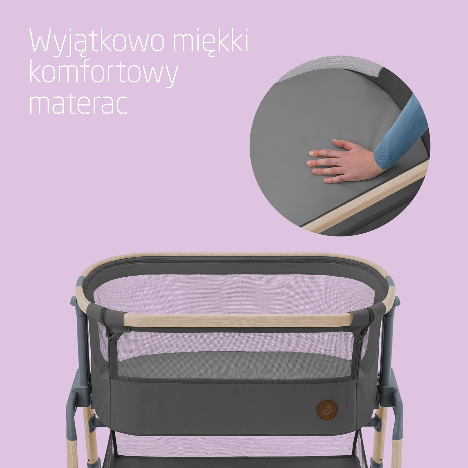 Maxi-Cosi Iora Air Łóżeczko Przystawka, Siatka do okoła, 0–6 mies., maks. 9 kg, Tryb bujania, 4 Poz. Odchylenia i 5 Wysokości, Łatwe Przesuwanie, Wygodny Materac, Łatwe Przenoszenie, Beyond Grey