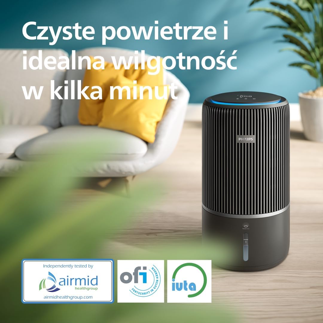 Philips, Oczyszczacz i nawilżacz powietrza 2 w 1 z serii 3400, HEPA NanoProtect + filtr z aktywnym węglem, higieniczne nawilżanie 650 ml/h, CADR 300 m³/h dla 78 m² (AC3421/13)