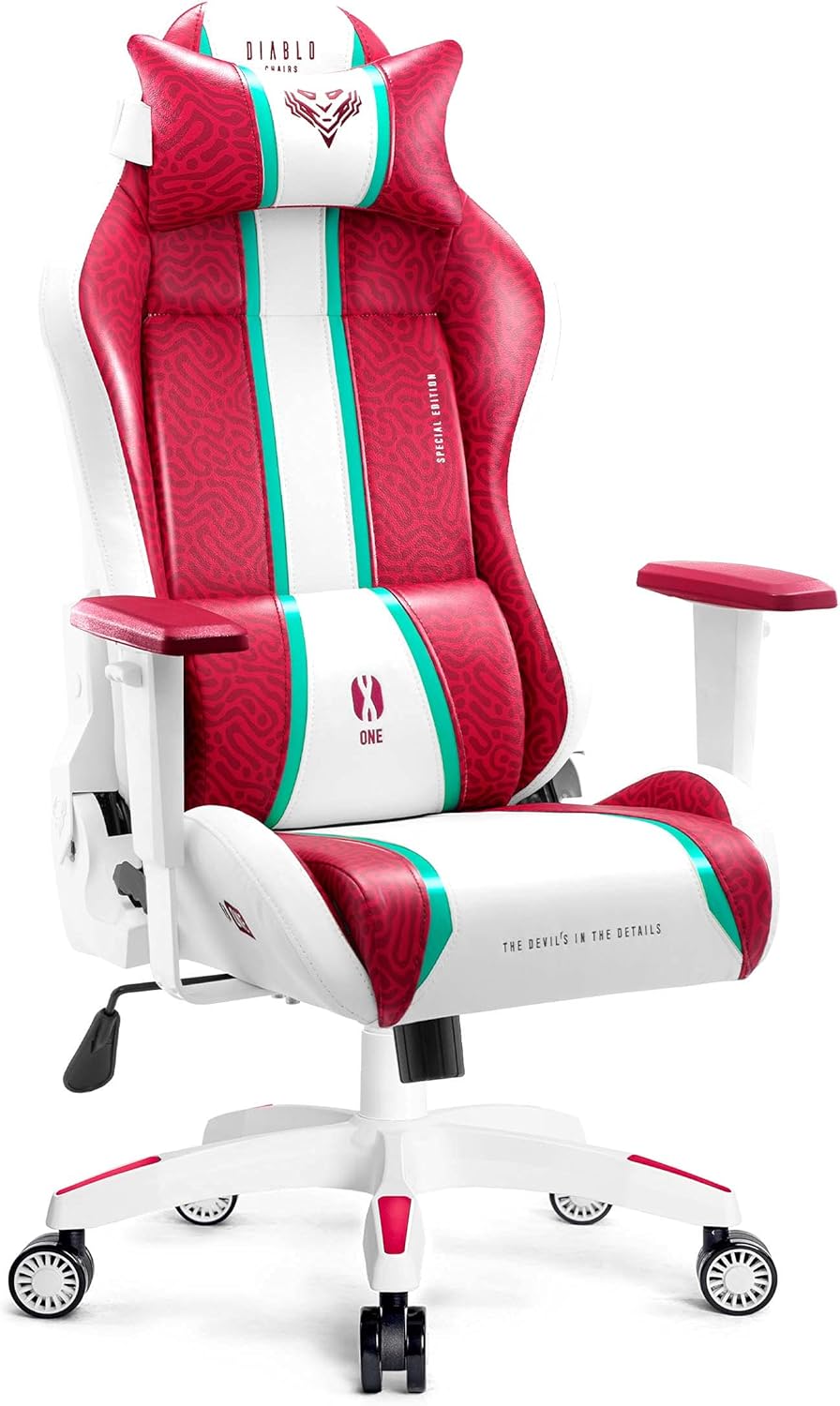 Diablo X-One 2.0 Fotel Gamingowy Krzesło Biurowe Dla Gracza Obrotowy Regulowane Podłokietniki Ekoskóra Ergonomiczny Design Funkcja Bujania Poduszka Pod Kark i Lędźwie (Candy Rose, Normal)