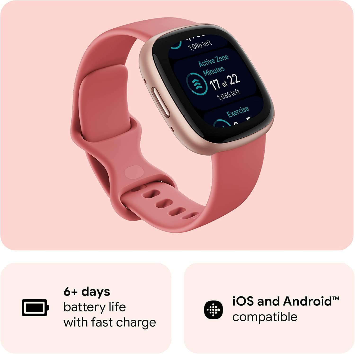Fitbit Versa 4: Smartwatch aktywnosci fitness z wbudowanym systemem GPS, oraz z żywotnością baterii aż do 6 dni. Kompantybilny z systemem iOS & Android