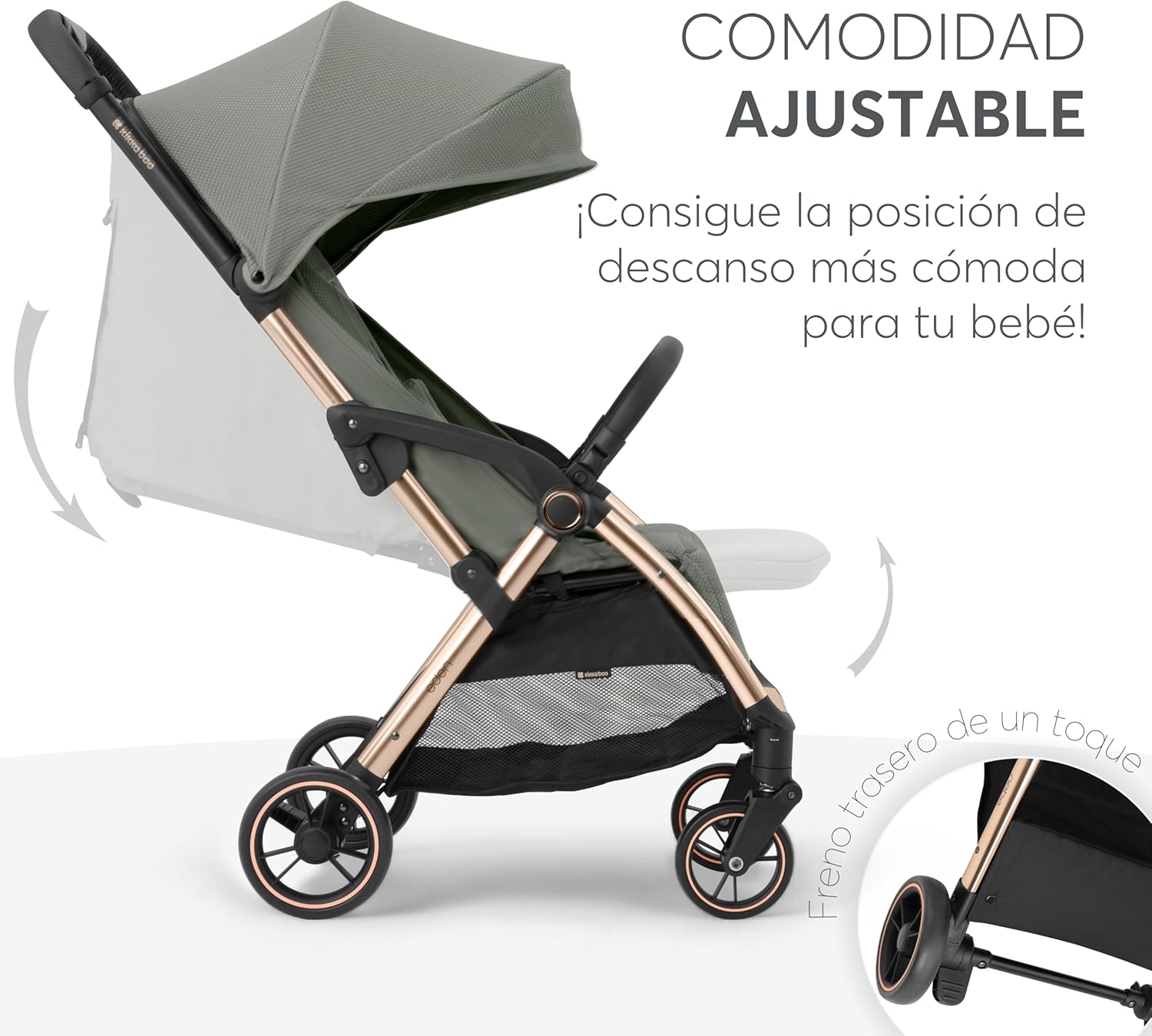 KikkaBoo EDEN Buggy, wózek dziecięcy do 22 kg, automatyczne składanie, pozycja nachylenia, ultralekki, kompaktowy, beżowy