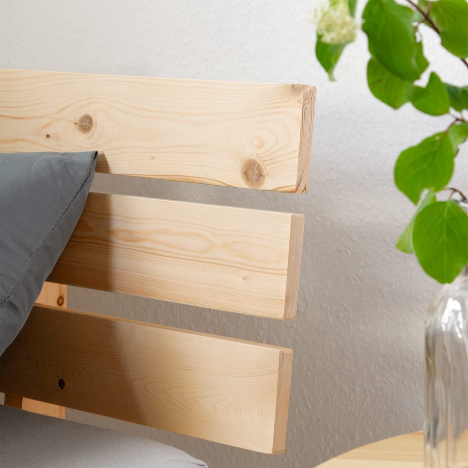 Homestyle4u 1836 Łóżko z litego drewna sosnowego, 180 x 200 cm, z stelażem z białymi listwami, łóżko podwójne 180 x 200 cm