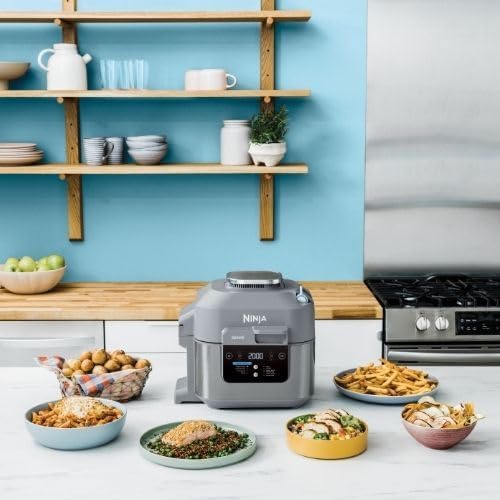 Ninja Combi 12-w-1 Multi-Cooker, kuchenka wielofunkcyjna, piekarnik i frytownica, 12 funkcji, przygotuj posiłki rodzinne w 15 minut, zawiera blachę do pieczenia, patelnię i przepisy, szary, SFP700EU