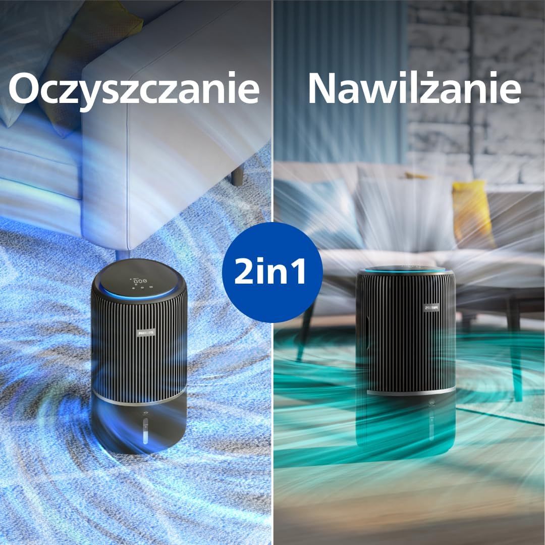 Philips, Oczyszczacz i nawilżacz powietrza 2 w 1 z serii 3400, HEPA NanoProtect + filtr z aktywnym węglem, higieniczne nawilżanie 650 ml/h, CADR 300 m³/h dla 78 m² (AC3421/13)