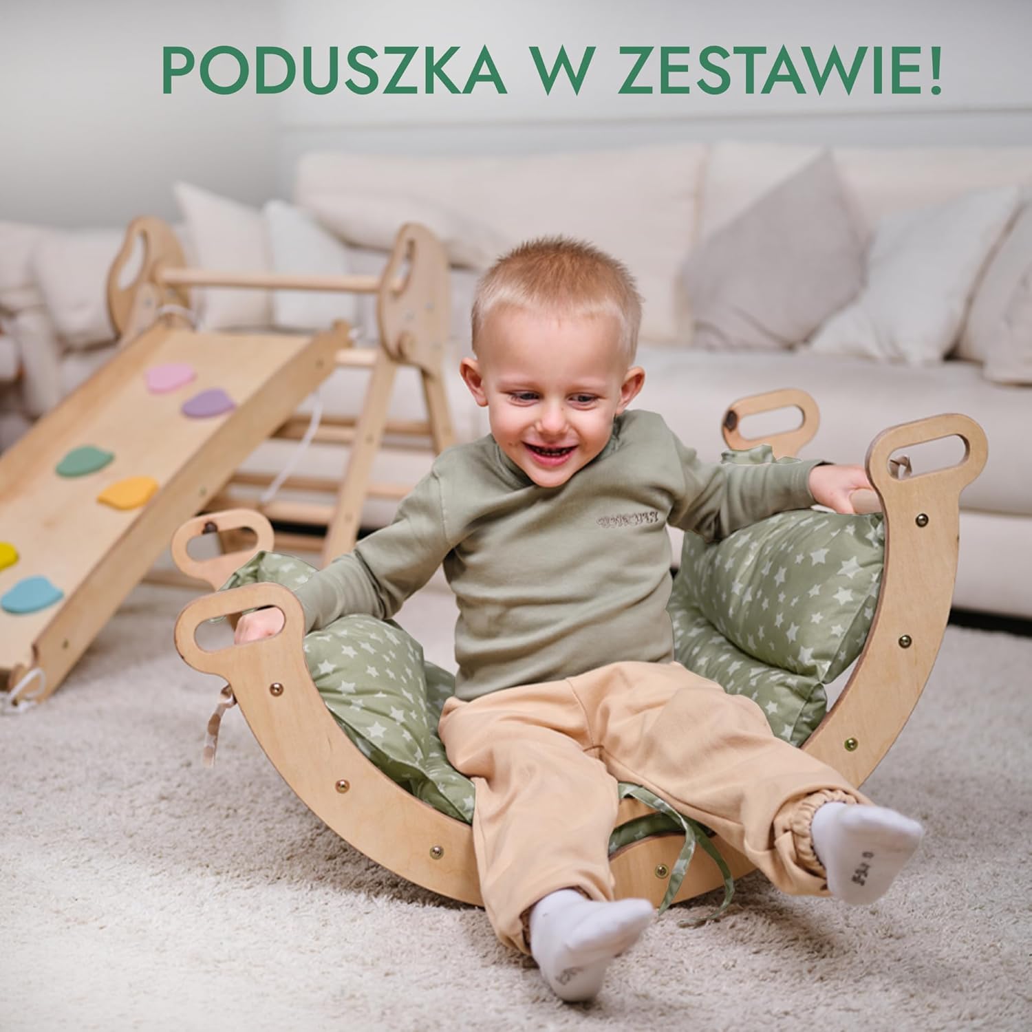 Zestaw wspinaczkowy 5 w 1 Montessori - drewniana siłownia z trójkątną drabinką i łukiem oraz rampą wspinaczkową, siatką i poduszką - rama wspinaczkowa dla maluchów w wieku 1-7 lat w rozmiarze XL