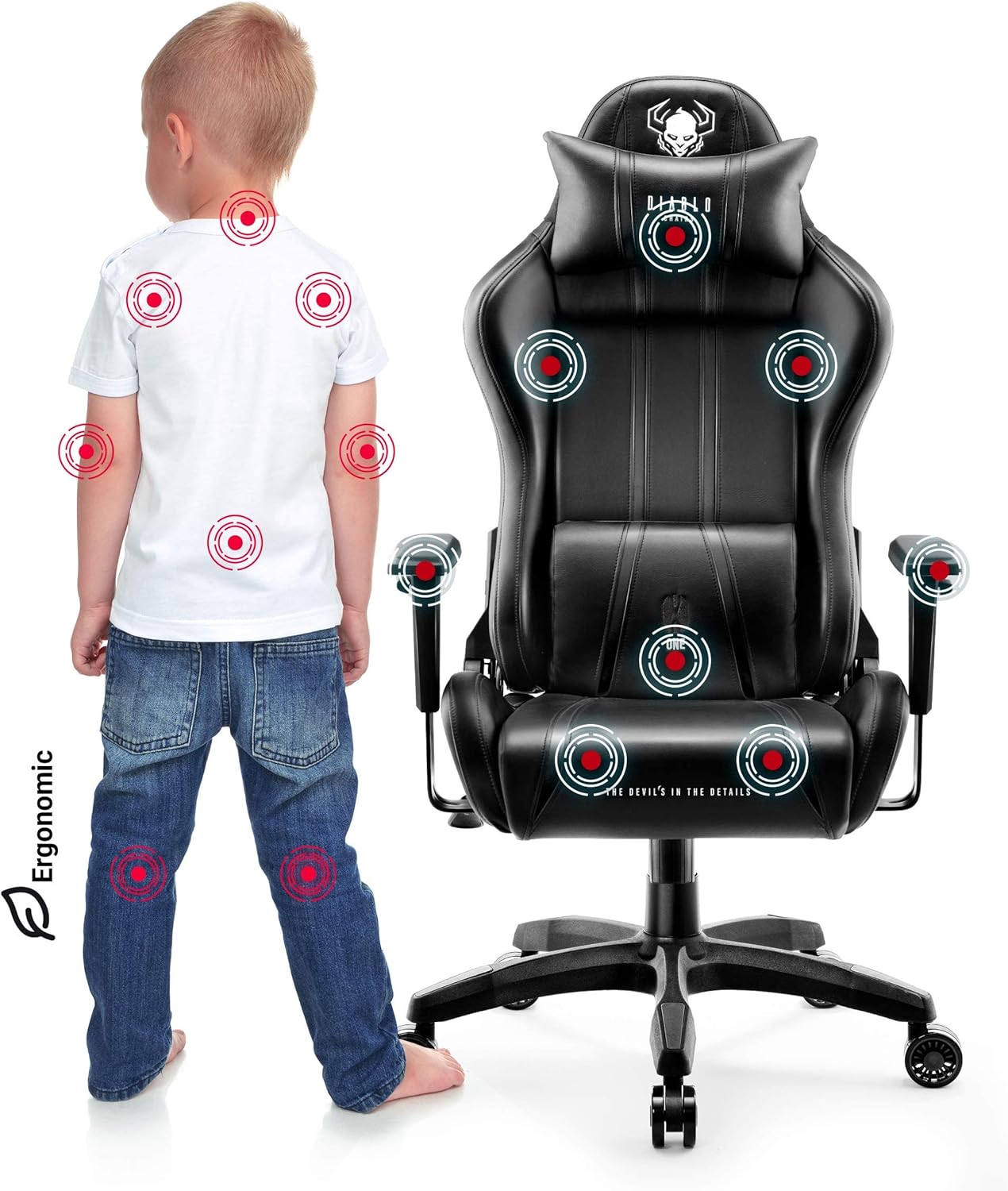 Diablo X-One 2.0 Fotel Gamingowy Krzesło Biurowe Dla Gracza Obrotowy Regulowane Podłokietniki Ekoskóra Ergonomiczny Design Funkcja Bujania Poduszka Pod Kark i Lędźwie (Candy Rose, Normal)