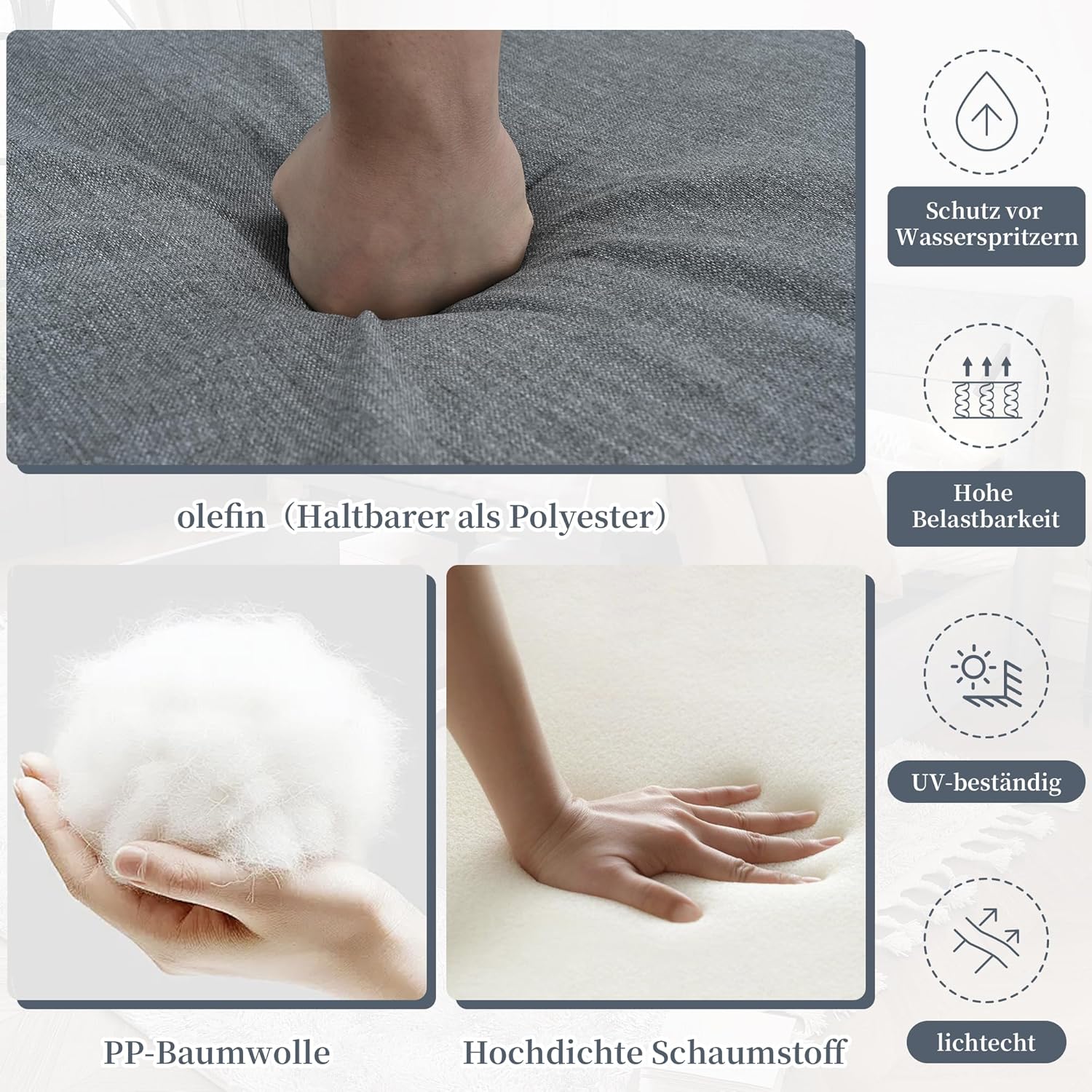 Dolamaní Zestaw mebli wypoczynkowych 0utdoor dla 5 osób, 3-osobowa sofa, 2 fotele i 2 stoliki kawowe, blat stołu z WPC, ze stali, z wygodnymi poduszkami (kolor szary)