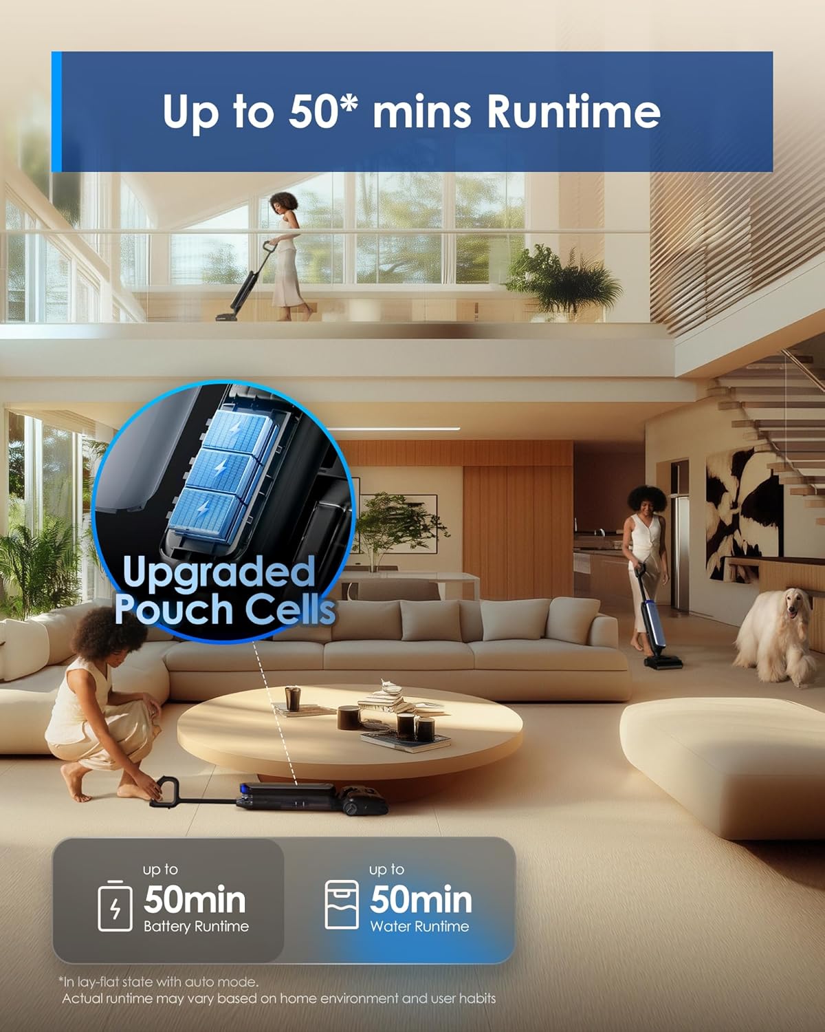 Tineco Floor ONE S7 Stretch Ultra Bezprzewodowy Odkurzacze na sucho i mokro, zapobiegająca splątaniu 180°, czas pracy 50 minut, samooczyszczanie Flashdry 85℃, dwustronne czyszczenie krawędzi