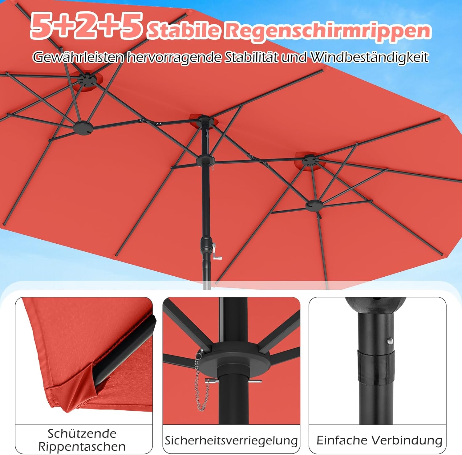 COSTWAY Parasol przeciwsłoneczny, prostokątny, 300 x 300 cm, duży parasol przeciwsłoneczny z korbą, parasol ogrodowy, odchylany o 360°, parasol tarasowy, do ogrodu, na taras, balkon (czarny)