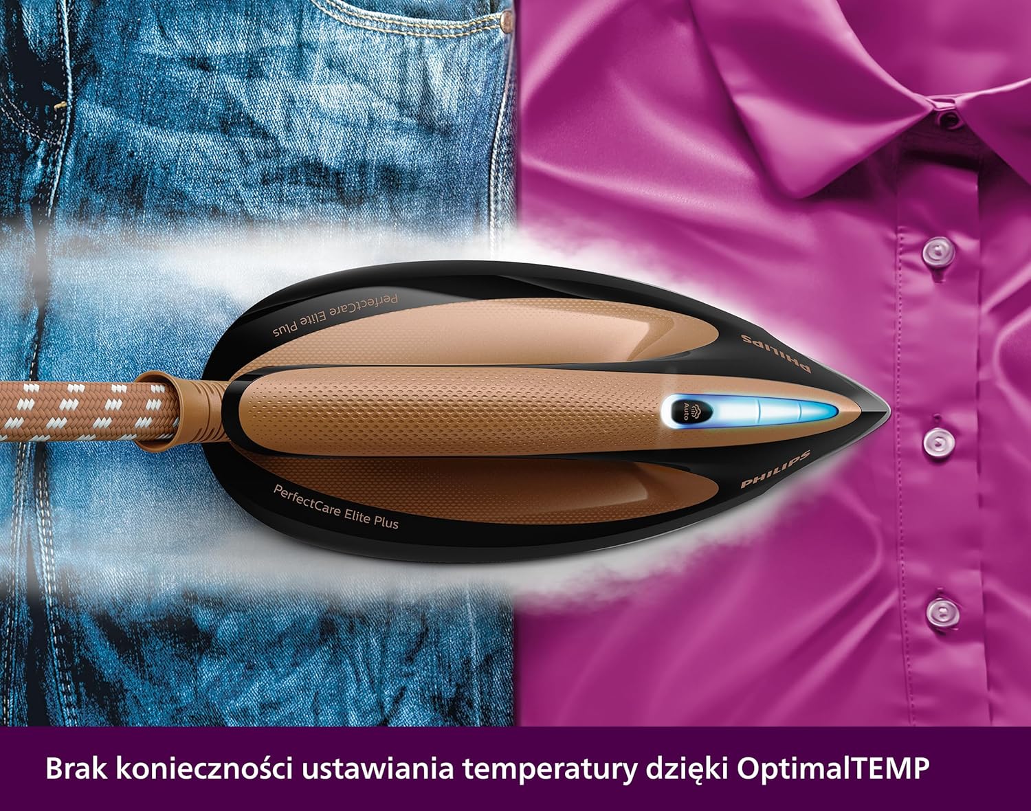 Philips Generator Pary z serii PerfectCare Elite Plus, Stopa T-ionicGlide odporna na zarysowania, 2700 W, Zbiornik na wodę - 1,8 L, Ciśnienie do 8 barów, Lekkie i wygodne, Czarny-Miedziany (GC9682/80)