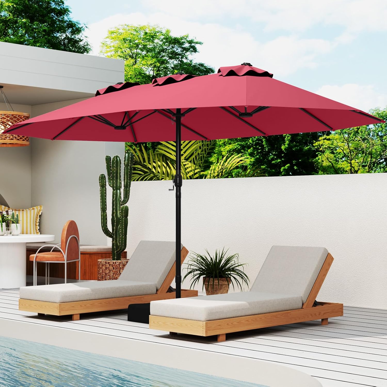 COSTWAY Parasol przeciwsłoneczny, prostokątny, 300 x 300 cm, duży parasol przeciwsłoneczny z korbą, parasol ogrodowy, odchylany o 360°, parasol tarasowy, do ogrodu, na taras, balkon (czarny)