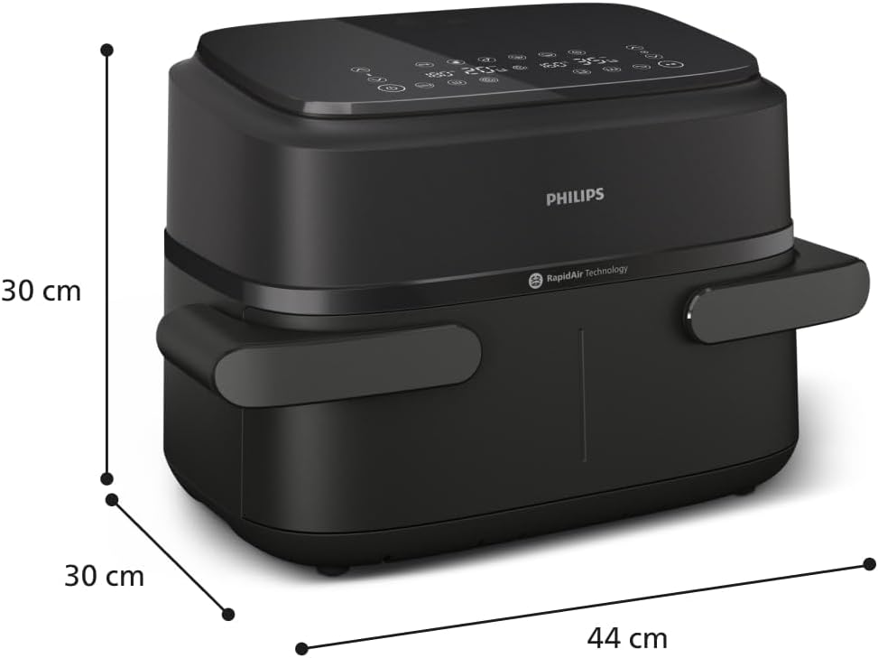 Philips Airfryer 5000 Serii Dual Basket z Technologią Air Steam oraz RapidAir Plus - pojemność 9L, 19 sposobów gotowania, 90% mniej tłuszczu, 2 kosze, czyszczenie parą, akcesoria (NA550/00)