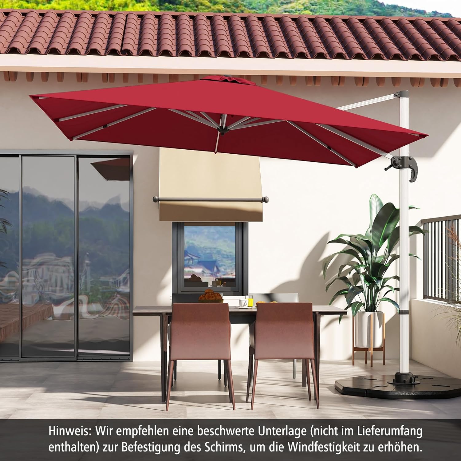 COSTWAY Parasol przeciwsłoneczny, prostokątny, 300 x 300 cm, duży parasol przeciwsłoneczny z korbą, parasol ogrodowy, odchylany o 360°, parasol tarasowy, do ogrodu, na taras, balkon (czarny)