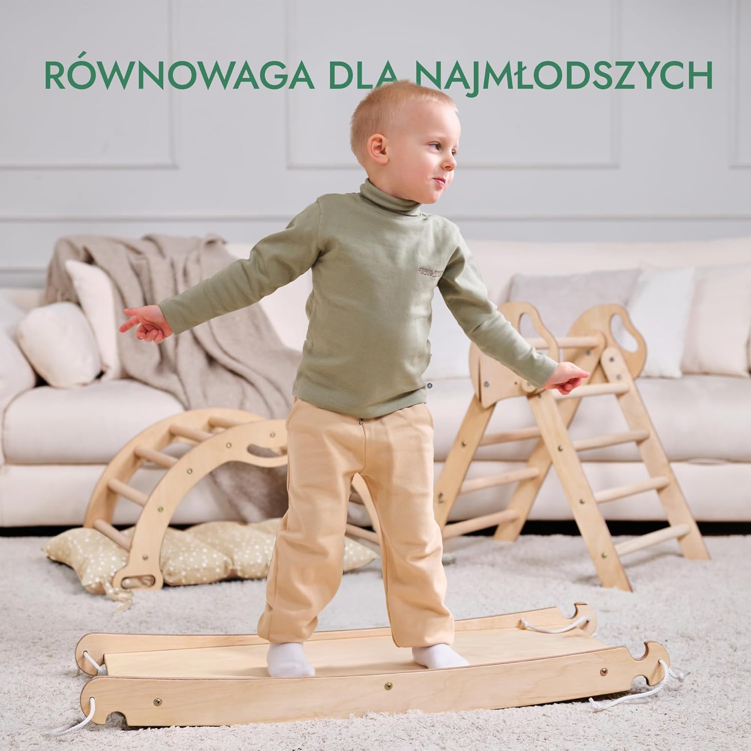 Zestaw wspinaczkowy 5 w 1 Montessori - drewniana siłownia z trójkątną drabinką i łukiem oraz rampą wspinaczkową, siatką i poduszką - rama wspinaczkowa dla maluchów w wieku 1-7 lat w rozmiarze XL