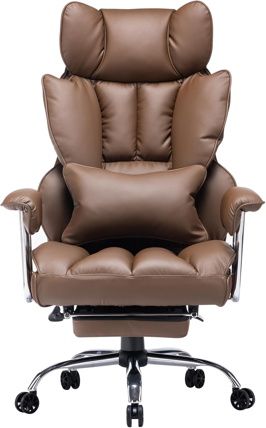 Efomao ergonomiczny fotel biurowy, krzesło kierownicze z PU skóry, fotel biurowy do 200 kg z podnóżkiem i podpórką lędźwiową, regulowane krzesło z wysokim oparciem