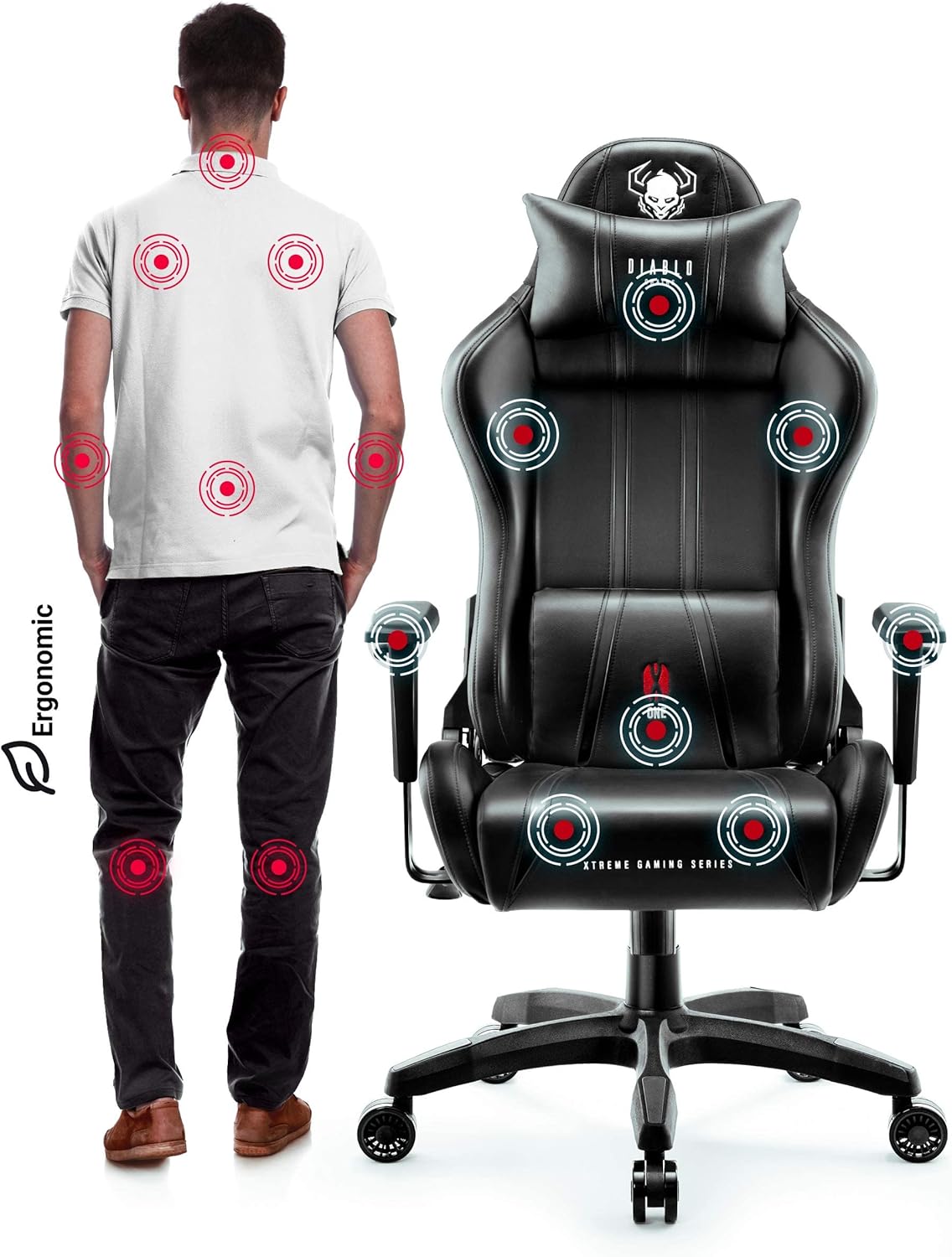 Diablo X-One 2.0 Fotel Gamingowy Krzesło Biurowe Dla Gracza Obrotowy Regulowane Podłokietniki Ekoskóra Ergonomiczny Design Funkcja Bujania Poduszka Pod Kark i Lędźwie (Candy Rose, Normal)