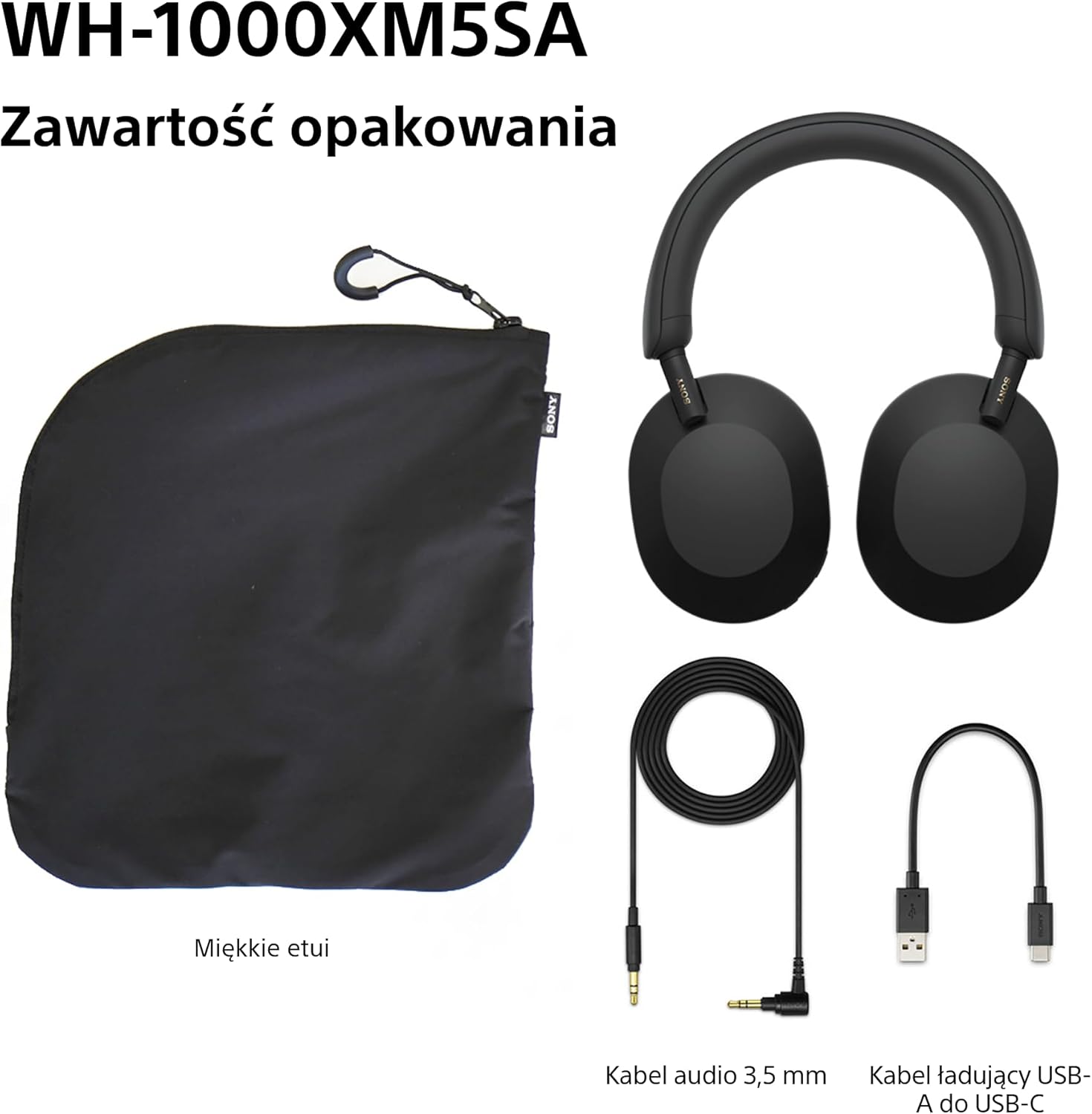 Sony WH-1000XM5 ANC Bezprzewodowe Słuchawki Nausze Z Redukcją Hałasu, Bluetooth, Clear Call Quality, Hi-Res, Do 30H Baterii, Szybkie Ładowanie, Alexa And Google Assistant, Ios And Android - Czarne