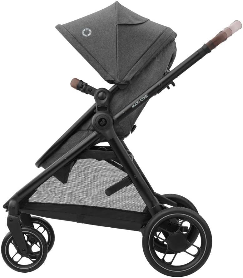 Maxi-Cosi Zelia S Trio Wielofunkcyjny Wózek Dziecięcy 3w1, 0–4 Lata, do 22 kg, Składany, Kompakt i Odchylany Wózek Spacerowy z Fotelik Samochodowy CabrioFix S i-Size i Torbą z Akcesoriami, Szary