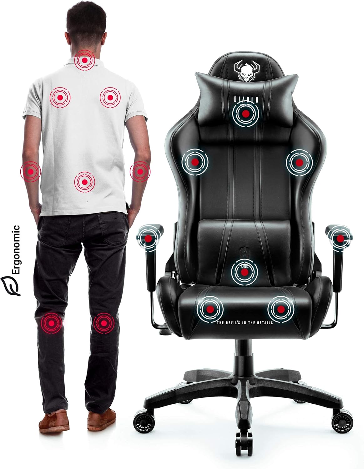 Diablo X-One 2.0 Fotel Gamingowy Krzesło Biurowe Dla Gracza Obrotowy Regulowane Podłokietniki Ekoskóra Ergonomiczny Design Funkcja Bujania Poduszka Pod Kark i Lędźwie (Candy Rose, Normal)