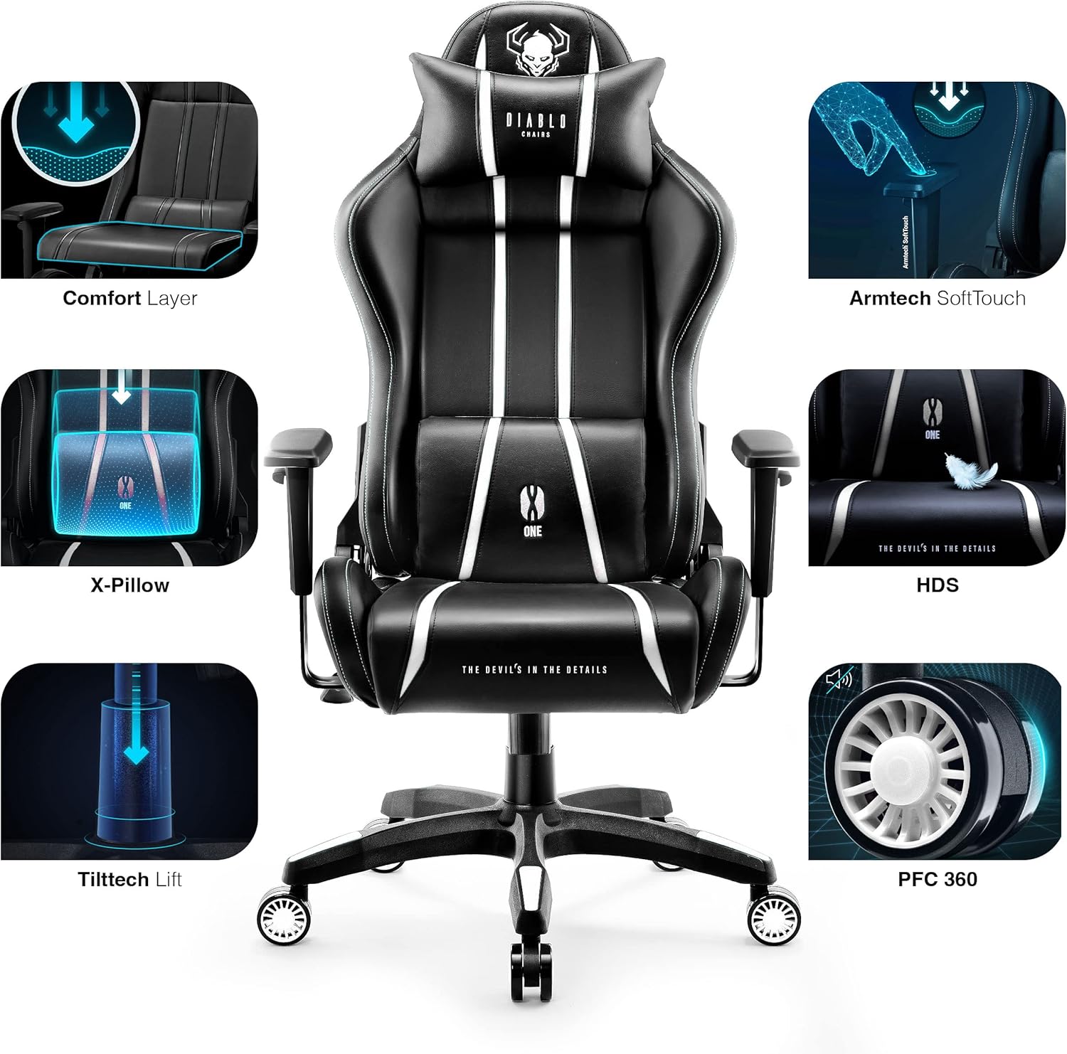 Diablo X-One 2.0 Fotel Gamingowy Krzesło Biurowe Dla Gracza Obrotowy Regulowane Podłokietniki Ekoskóra Ergonomiczny Design Funkcja Bujania Poduszka Pod Kark i Lędźwie (Candy Rose, Normal)