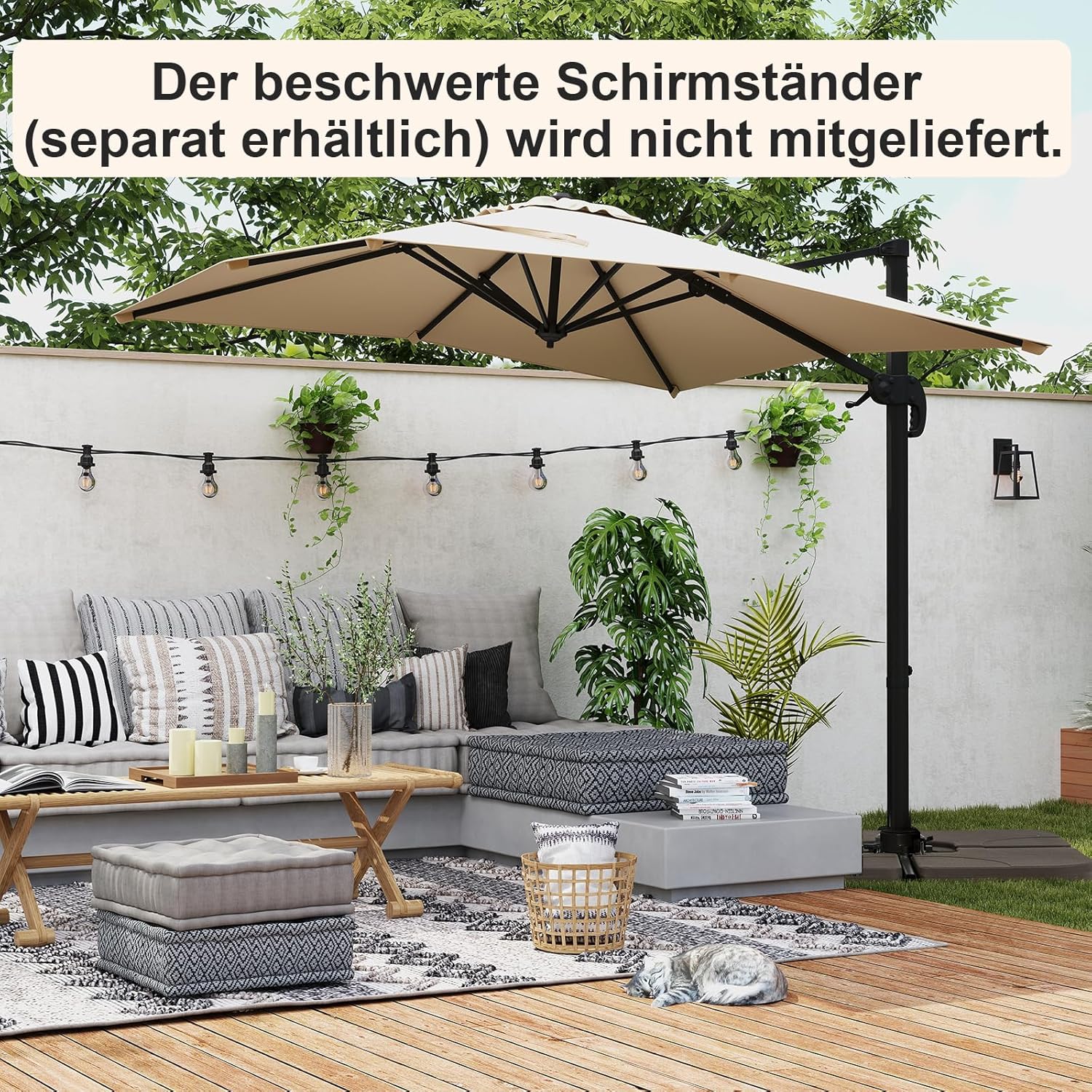 COSTWAY Parasol przeciwsłoneczny, prostokątny, 300 x 300 cm, duży parasol przeciwsłoneczny z korbą, parasol ogrodowy, odchylany o 360°, parasol tarasowy, do ogrodu, na taras, balkon (czarny)