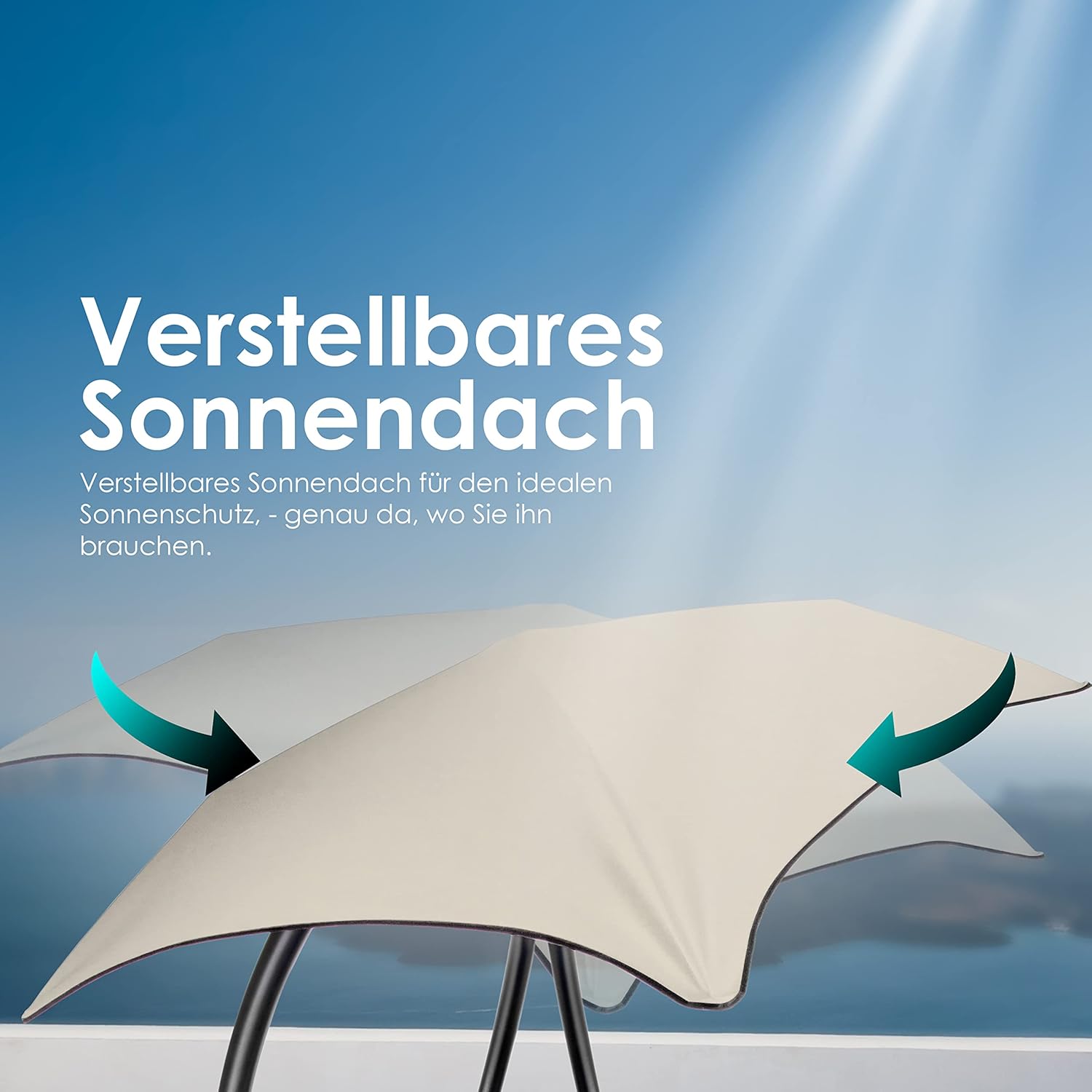 KESSER® Leżak wiszący z parasolem przeciwsłonecznym, wys. 200, dł. 194, szer. 100 cm, leżak relaksacyjny, hamak, obciążenie do 120 kg, leżanka bujana, poduszka na kark, w zestawie torba, Beżowy