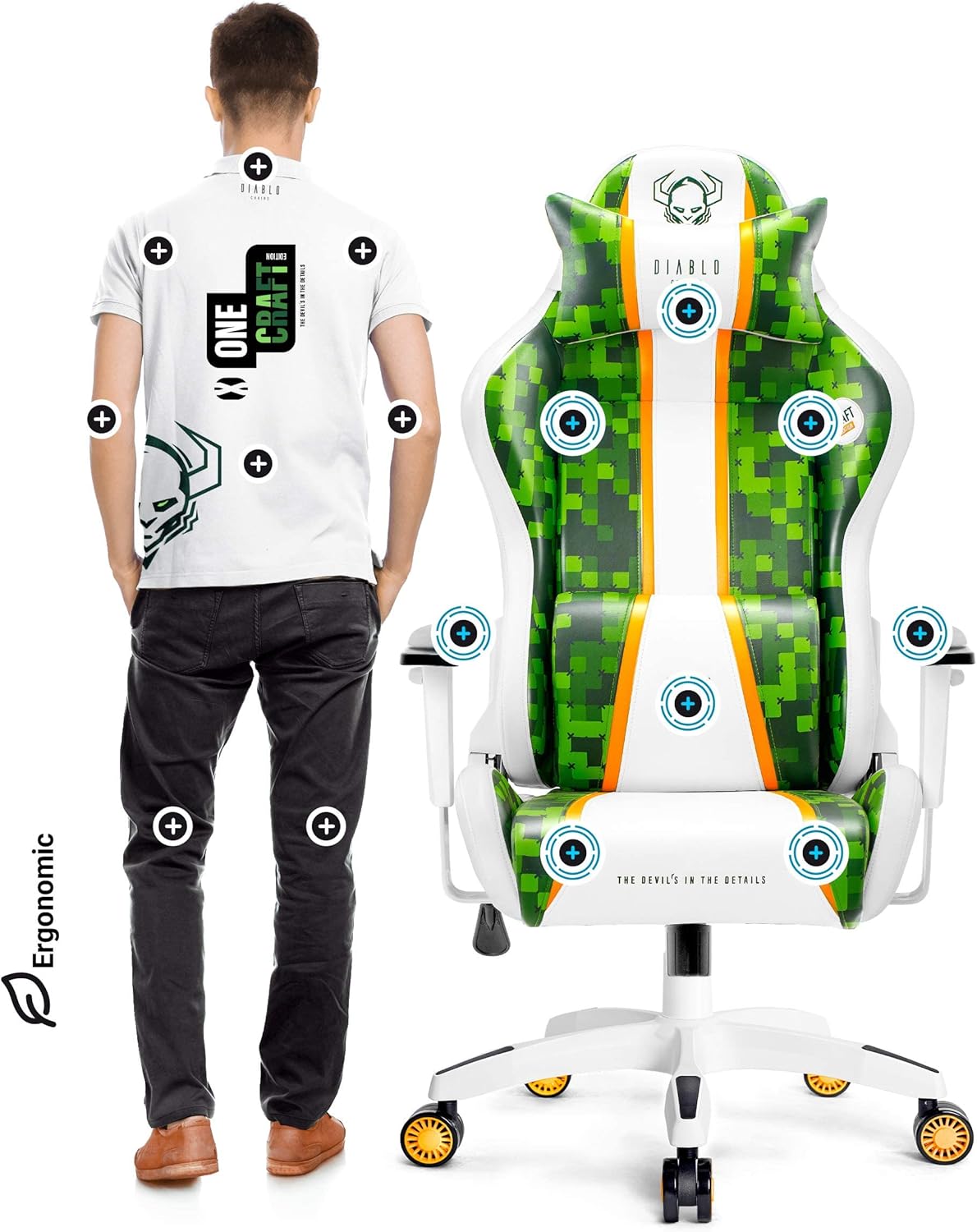 Diablo X-One 2.0 Fotel Gamingowy Krzesło Biurowe Dla Gracza Obrotowy Regulowane Podłokietniki Ekoskóra Ergonomiczny Design Funkcja Bujania Poduszka Pod Kark i Lędźwie (Candy Rose, Normal)