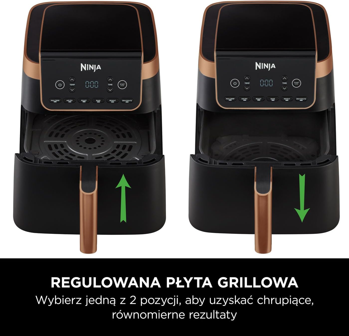 Ninja Foodi MAX Dual Zone Frytkownica beztłuszczowa z 2 szufladami, 9,5 l, kosz nieprzywierający nadaje sie do zmywarki, na 8 porcji, miedziano/czarna, 6 w 1, amazon exclusive, AF400EUCP
