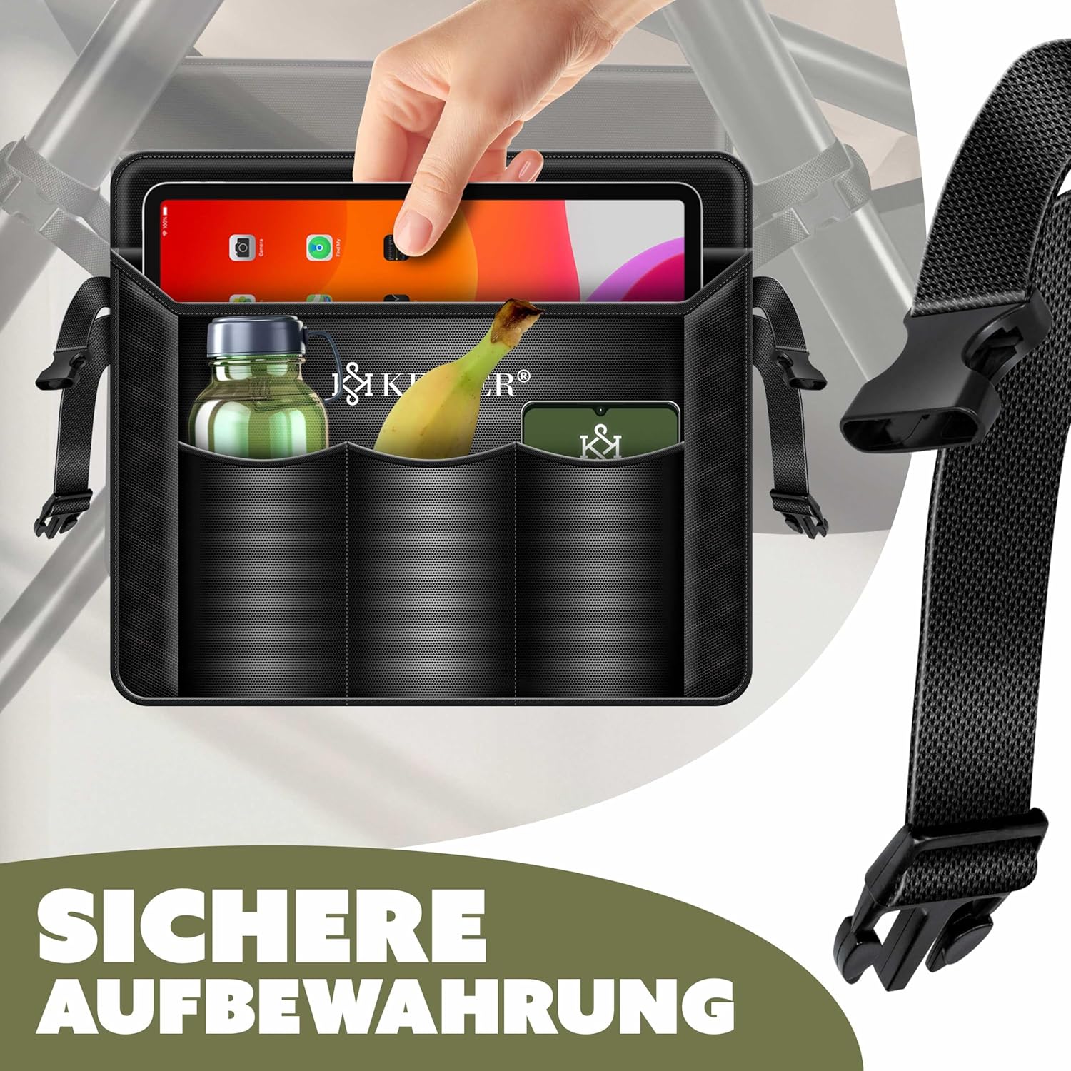 KESSER® Fotel wiszący ze stalowym stelażem, huśtawka, do 150 kg, do użytku wewnątrz i na zewnątrz, z poduszką i kieszenią boczną, kosz wiszący, piankowa poduszka, idealny do salonu i ogrodu