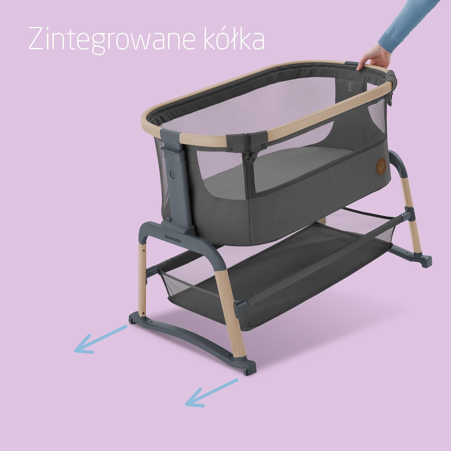 Maxi-Cosi Iora Air Łóżeczko Przystawka, Siatka do okoła, 0–6 mies., maks. 9 kg, Tryb bujania, 4 Poz. Odchylenia i 5 Wysokości, Łatwe Przesuwanie, Wygodny Materac, Łatwe Przenoszenie, Beyond Grey