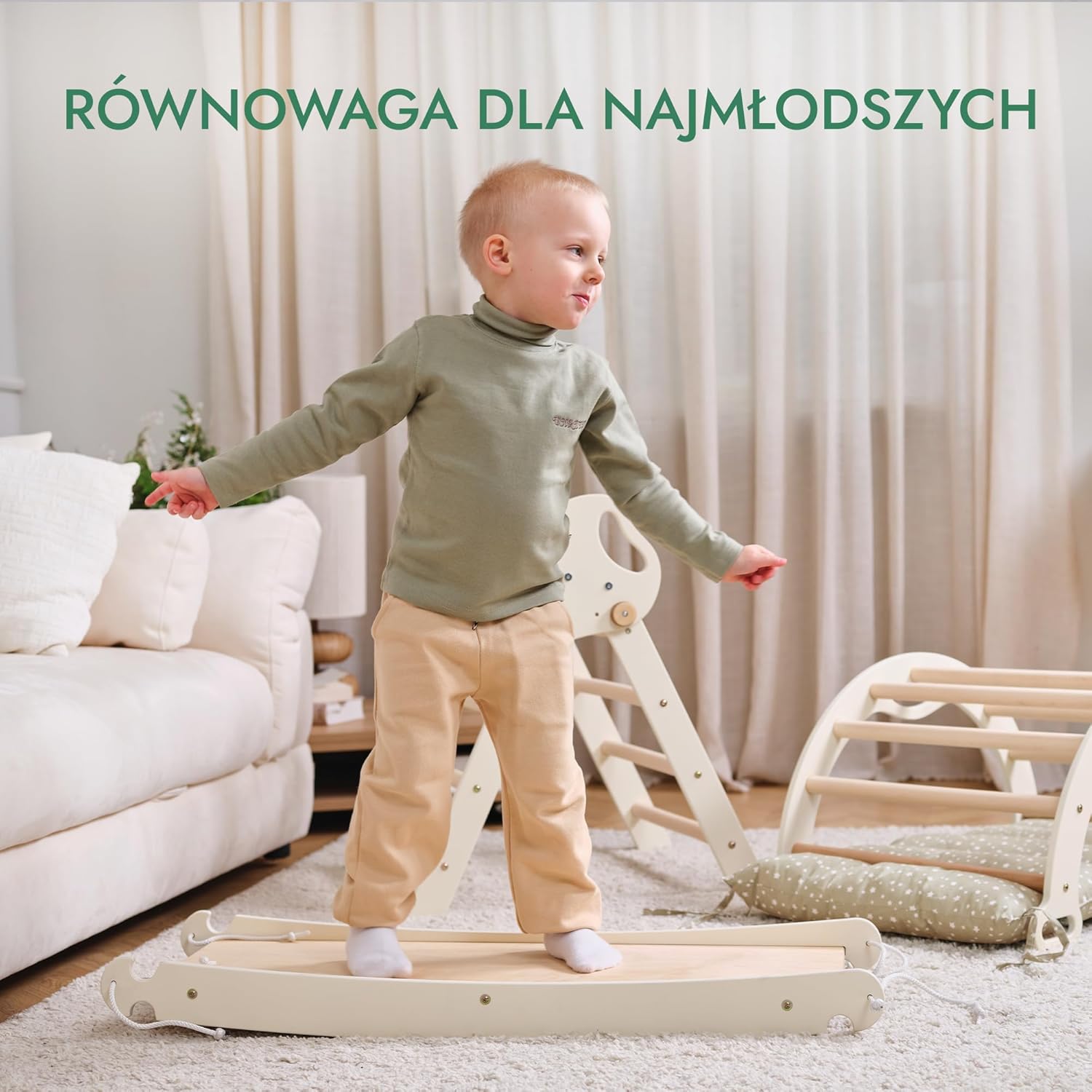 Zestaw wspinaczkowy 5 w 1 Montessori - drewniana siłownia z trójkątną drabinką i łukiem oraz rampą wspinaczkową, siatką i poduszką - rama wspinaczkowa dla maluchów w wieku 1-7 lat w rozmiarze XL