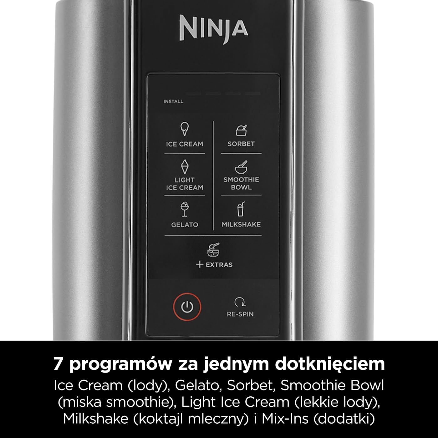 Ninja CREAMi Deluxe Maszyna do lodów i deserów z 2 tacami, 10 funkcji, robi lody, gelato, sorbety, mrożony jogurt, koktajle mleczne i nie tylko, opcja smakowa 2 w 1, srebrna, NC501EU