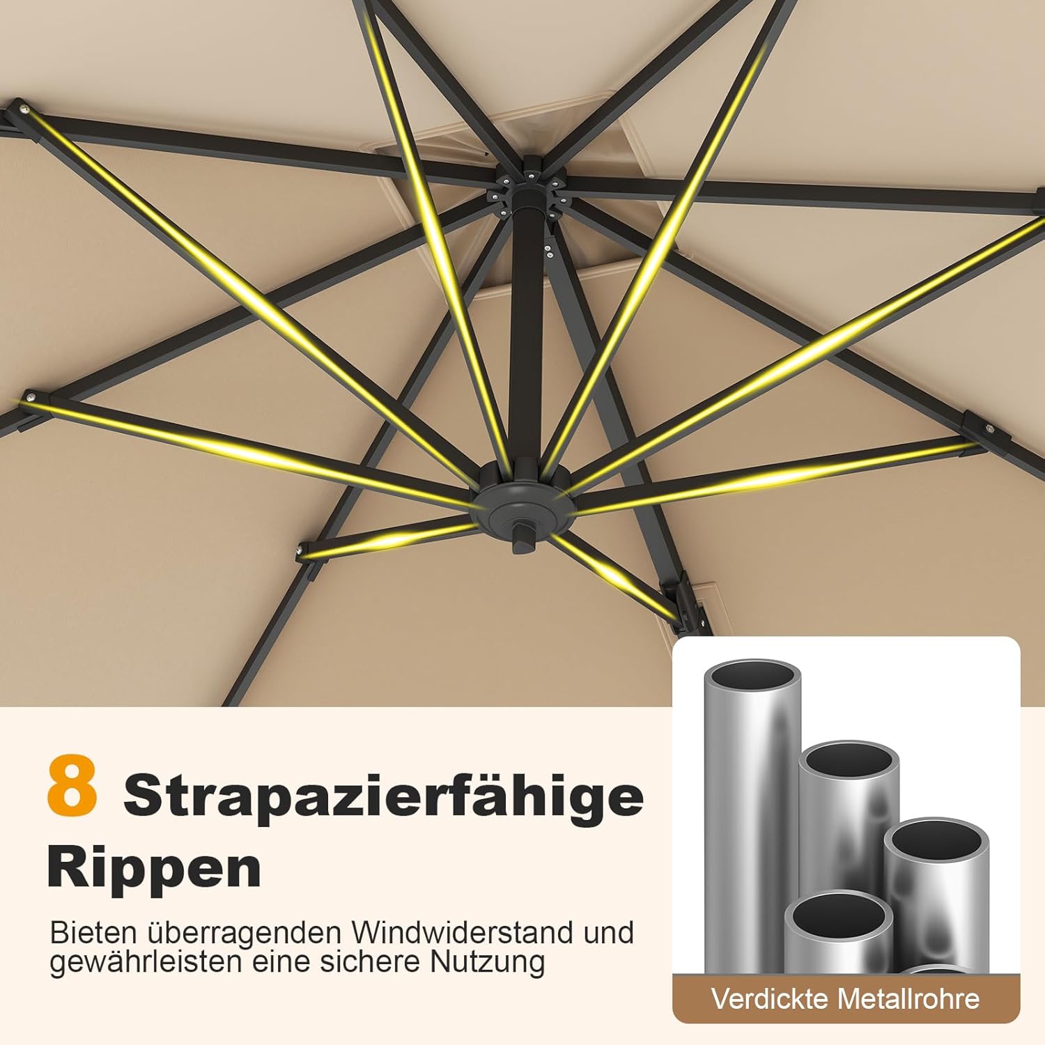 COSTWAY Parasol przeciwsłoneczny, prostokątny, 300 x 300 cm, duży parasol przeciwsłoneczny z korbą, parasol ogrodowy, odchylany o 360°, parasol tarasowy, do ogrodu, na taras, balkon (czarny)